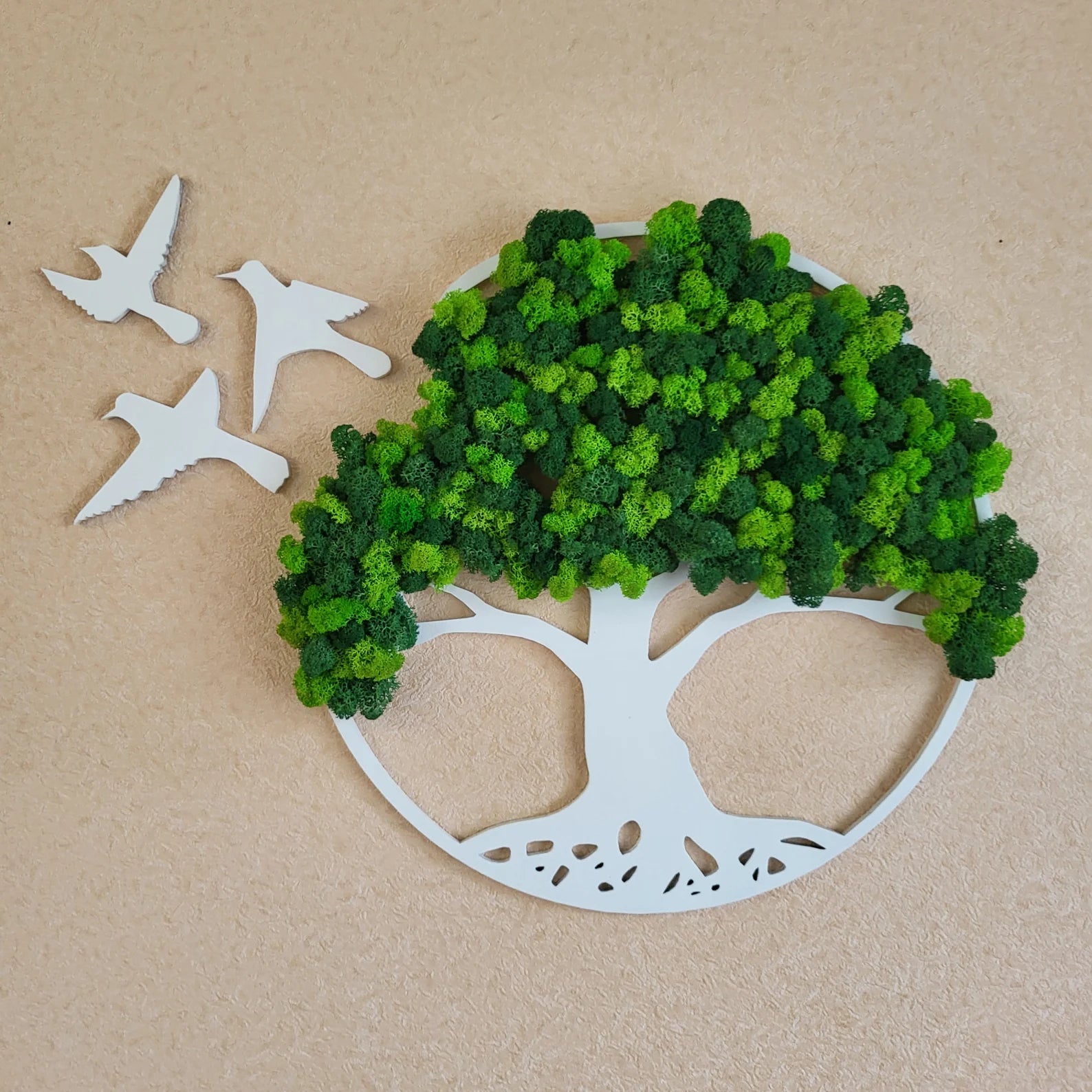 Moss Tree of Life Wall Art with Birds – Unique Moss Wall Decor – 5th Anniversary Gift – Housewarming Bedroom Living Room Decoration
