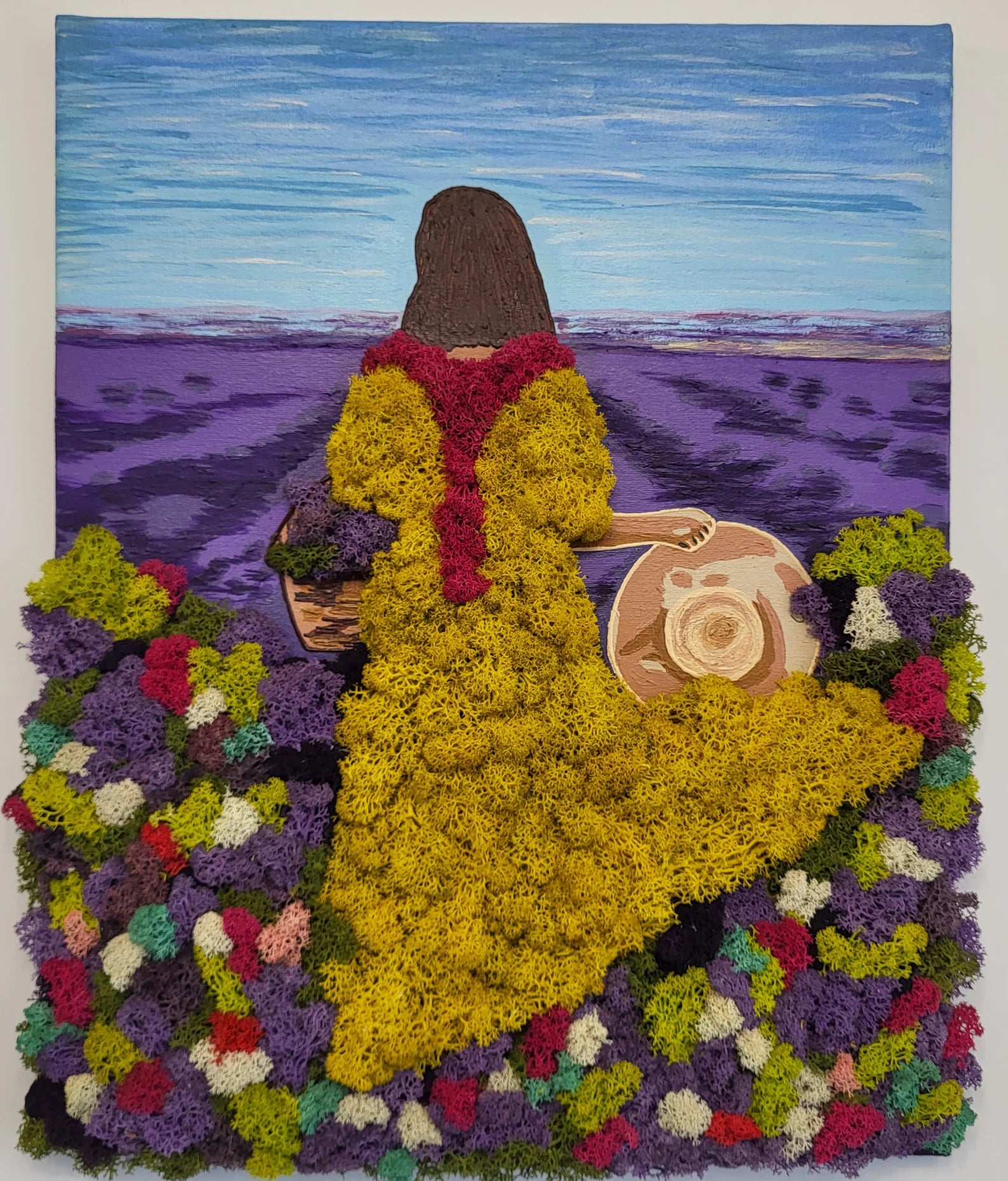 Moss Painting “Lavender Dreams” | Elegant Woman Wall Hanging Decor