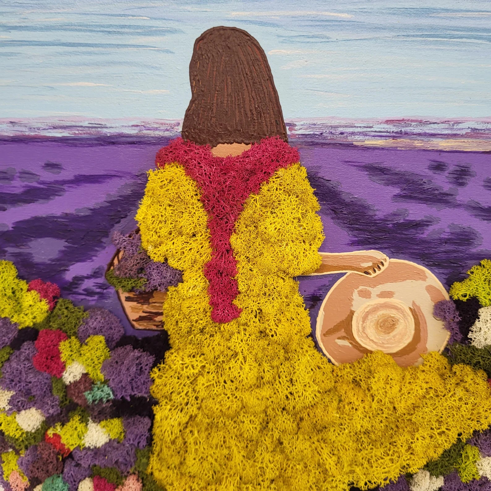 Moss Painting “Lavender Dreams” | Elegant Woman Wall Hanging Decor