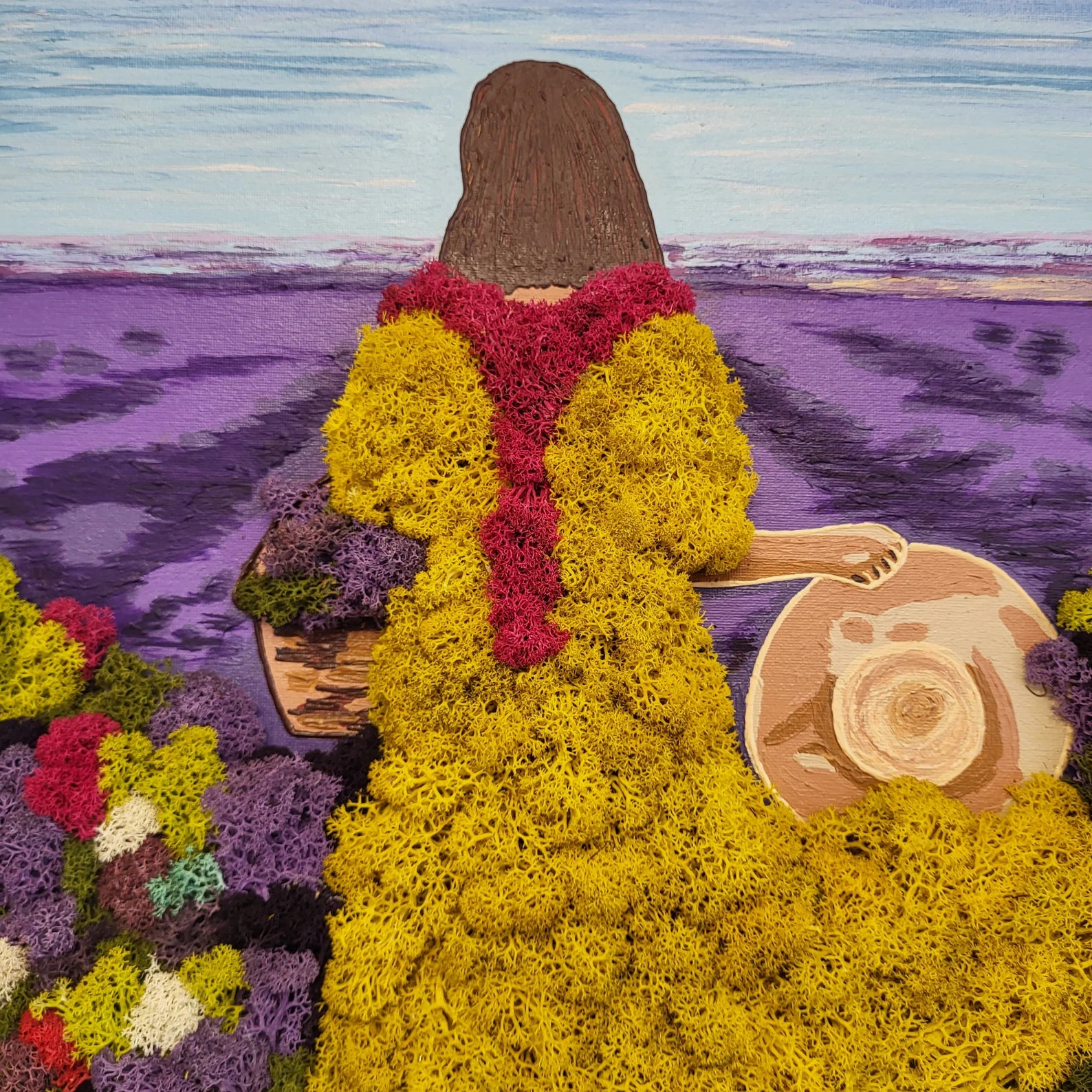 Moss Painting “Lavender Dreams” | Elegant Woman Wall Hanging Decor