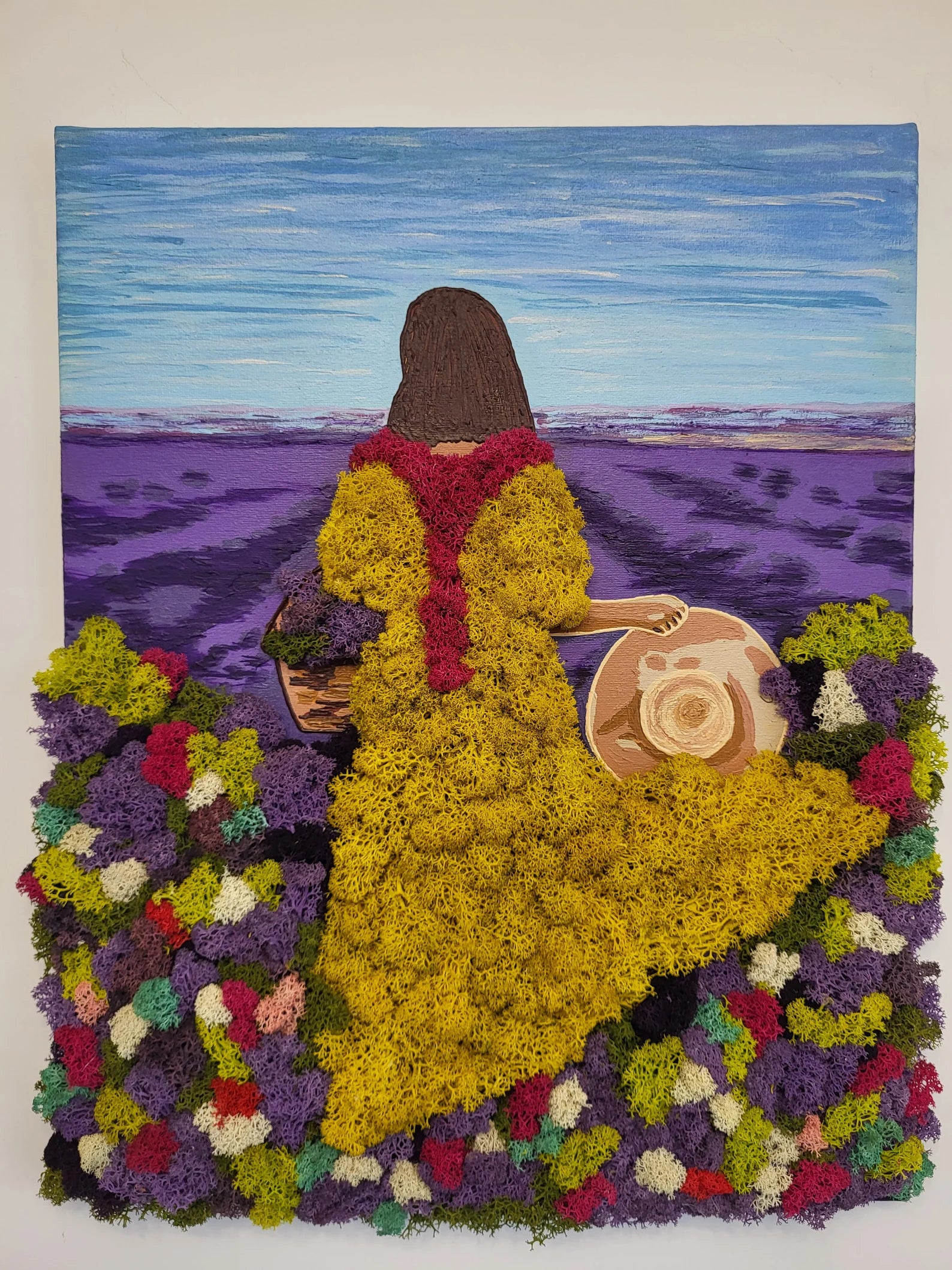Moss Painting “Lavender Dreams” | Elegant Woman Wall Hanging Decor