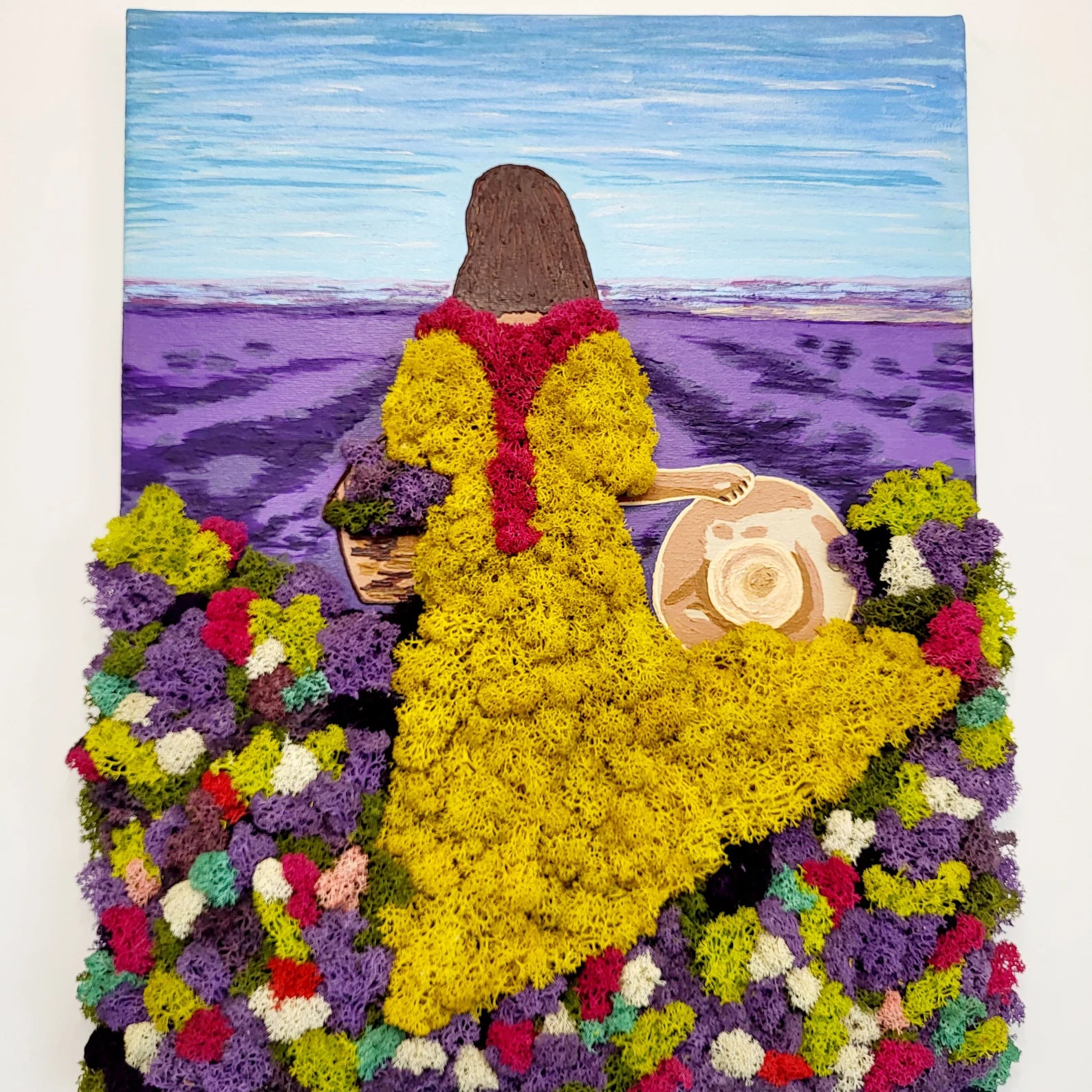 Moss Painting “Lavender Dreams” | Elegant Woman Wall Hanging Decor
