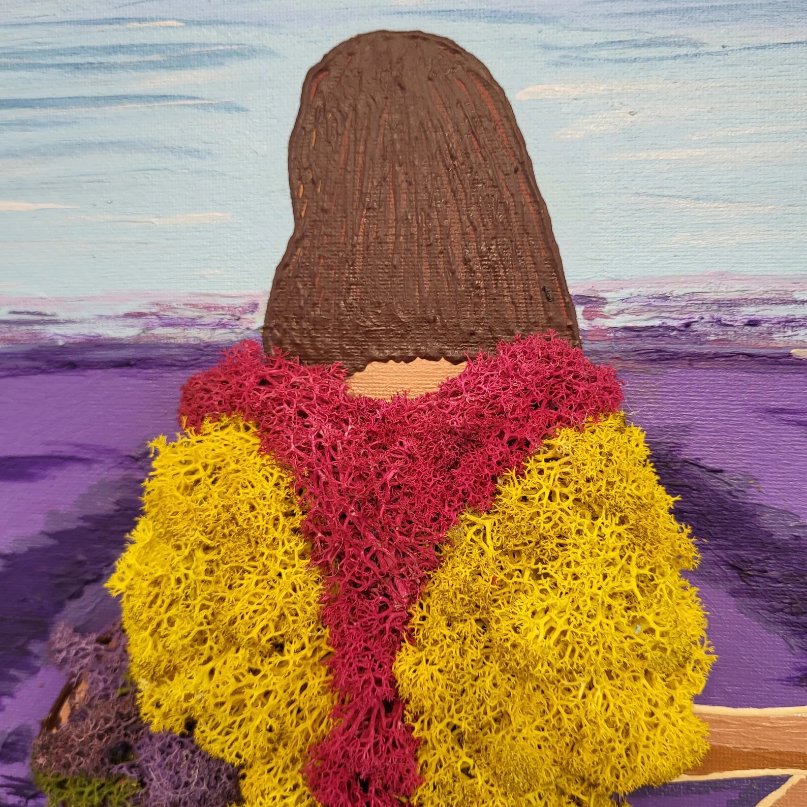 Moss Painting “Lavender Dreams” | Elegant Woman Wall Hanging Decor