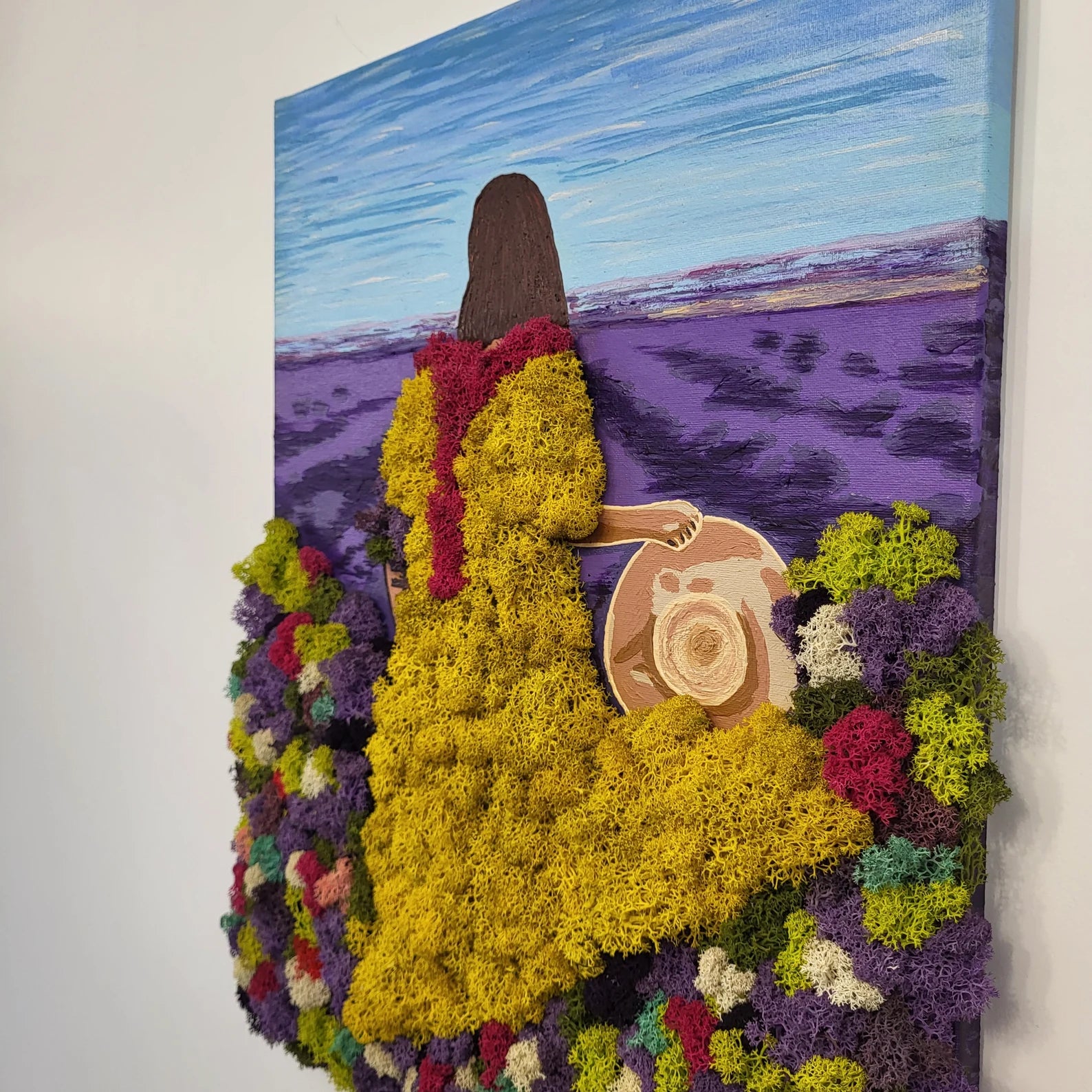 Moss Painting “Lavender Dreams” | Elegant Woman Wall Hanging Decor