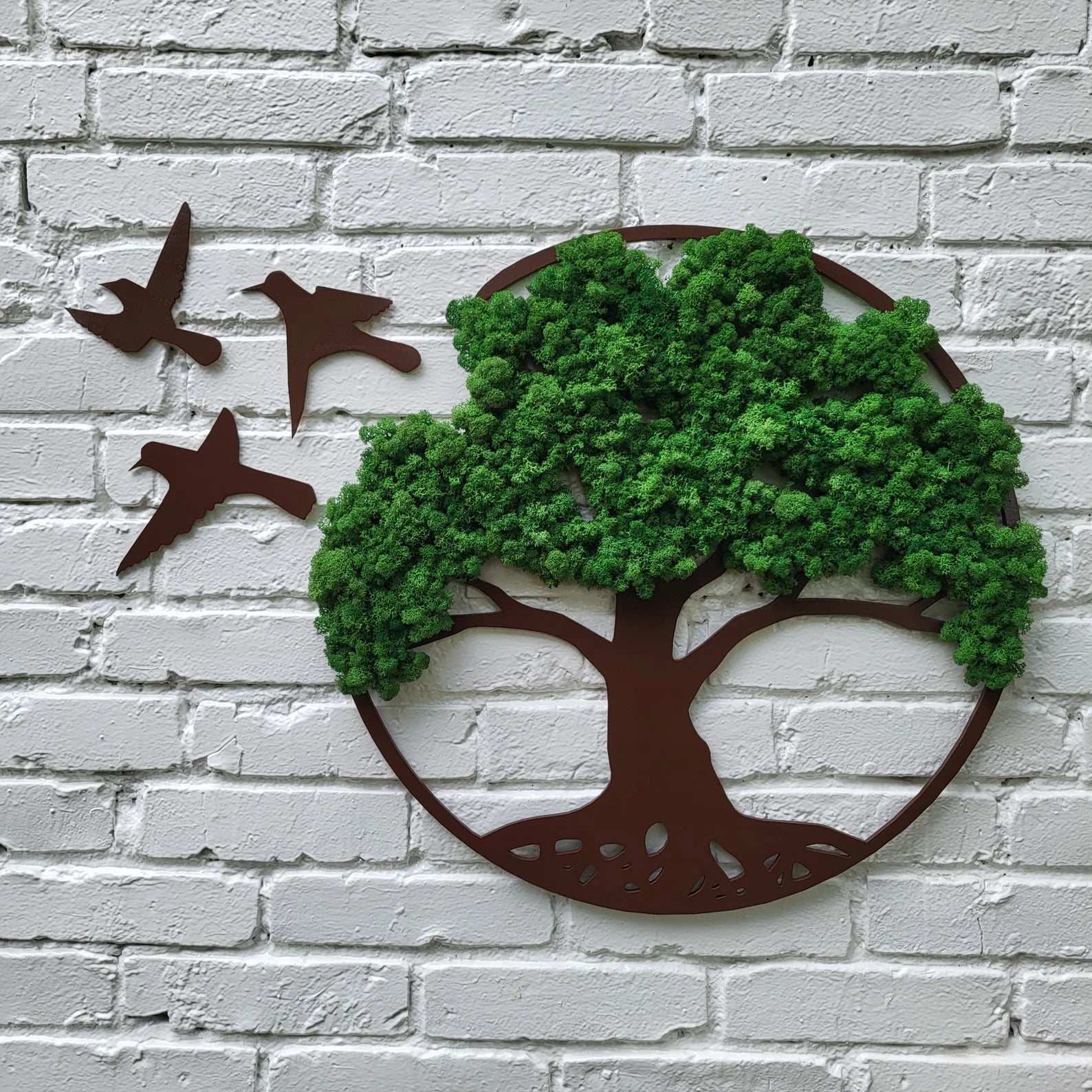 Moss Tree of Life Wall Art with Birds – Unique Moss Wall Decor – 5th Anniversary Gift – Housewarming Bedroom Living Room Decoration