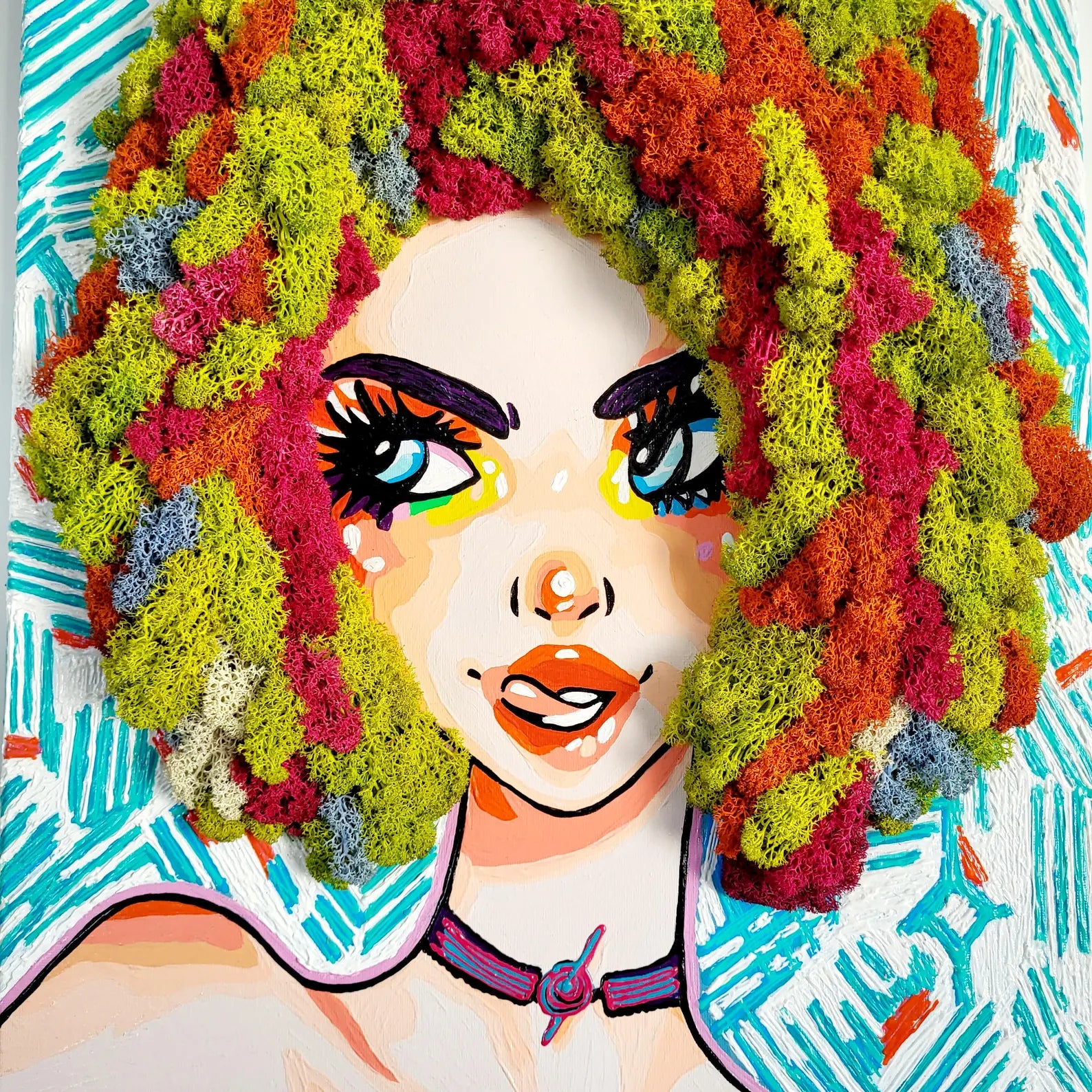 Pop Art Diva Moss Painting | Colorful Eco-Friendly Woman Wall Art