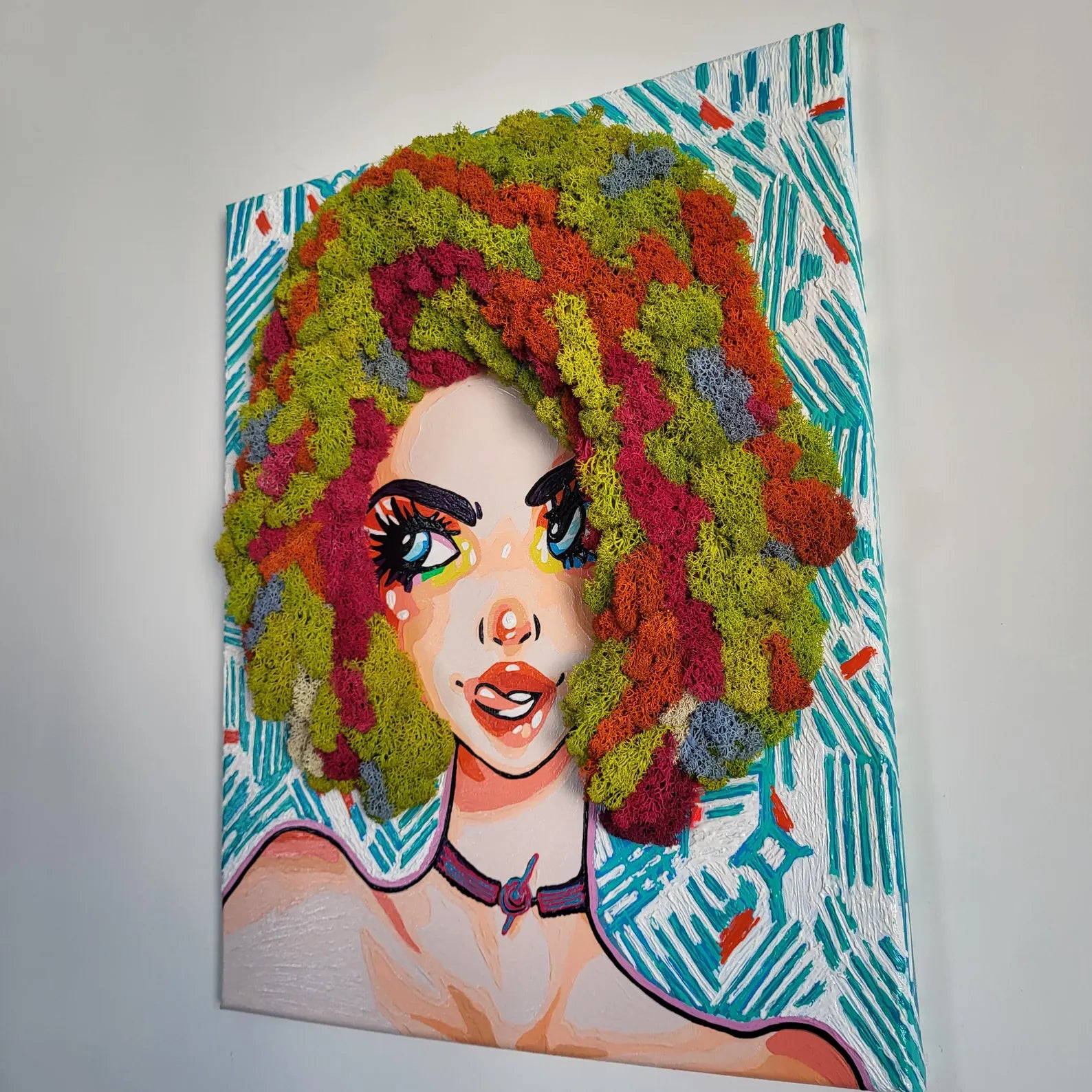 Pop Art Diva Moss Painting | Colorful Eco-Friendly Woman Wall Art
