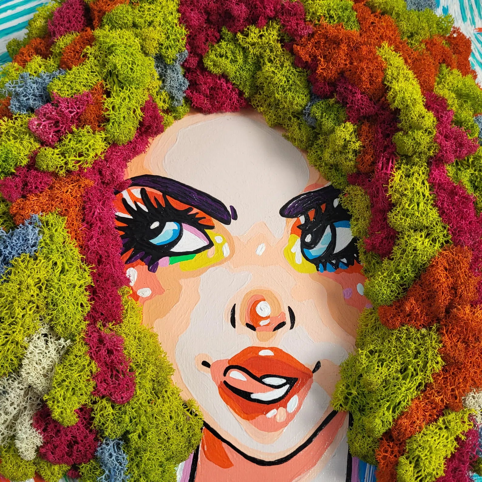 Pop Art Diva Moss Painting | Colorful Eco-Friendly Woman Wall Art