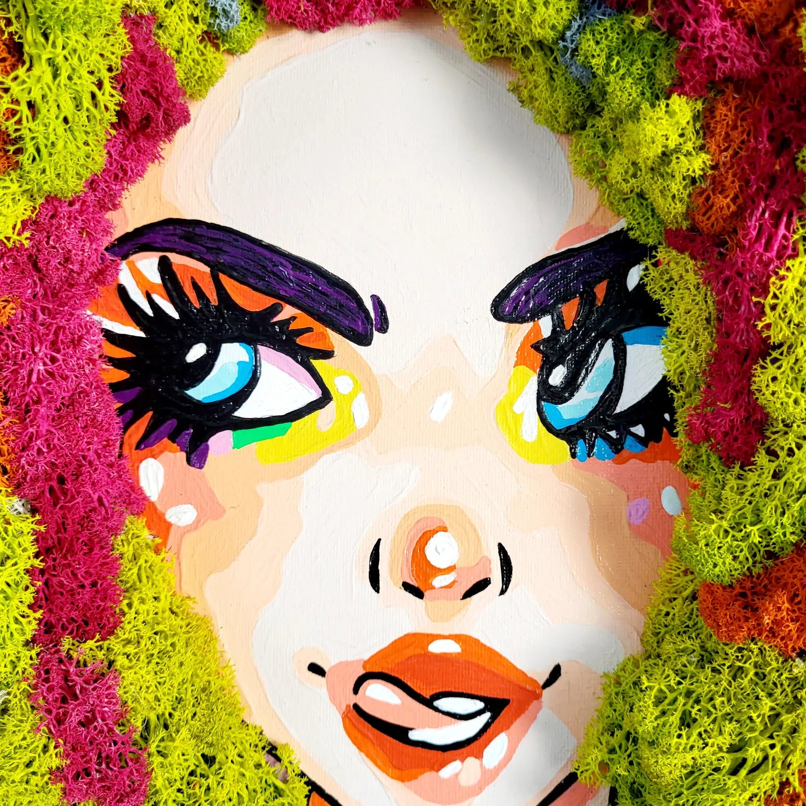 Pop Art Diva Moss Painting | Colorful Eco-Friendly Woman Wall Art