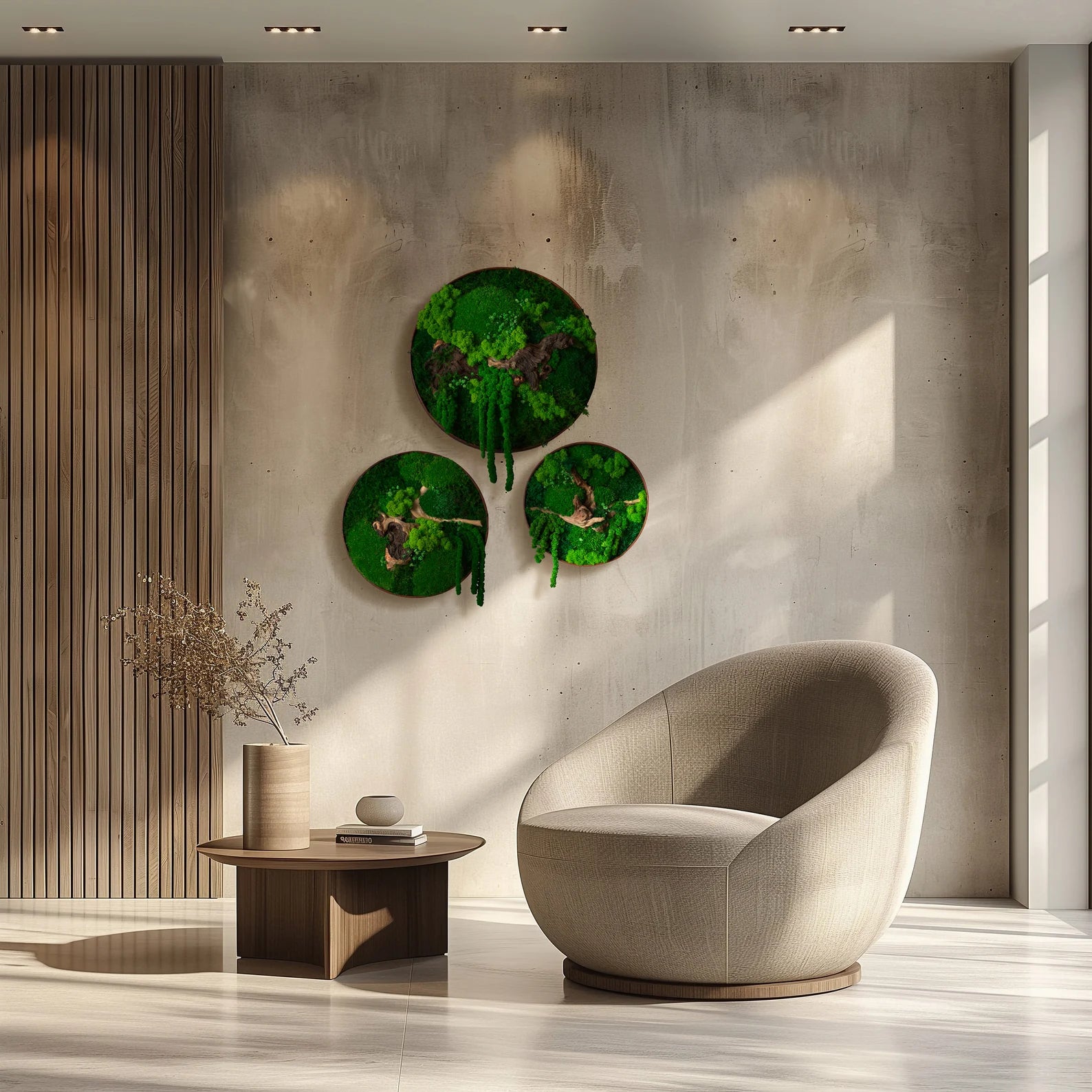 Wooden Moss Wall Art – Circular Green Wall Panel – Handmade Moss Decor