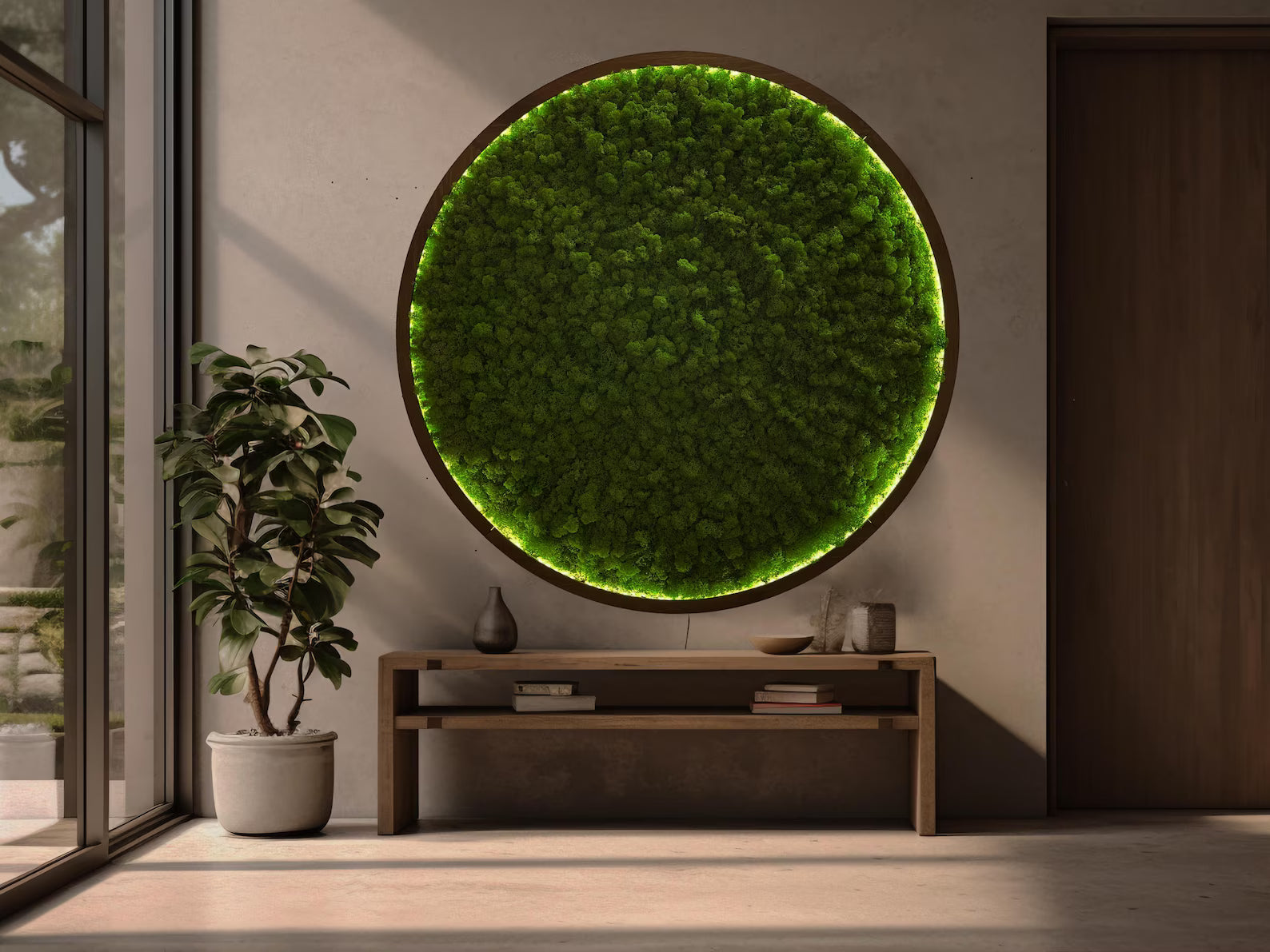 LED Moss Wall Art – Extra Large Natural Dried & Preserved Moss Décor for Aesthetic Interiors