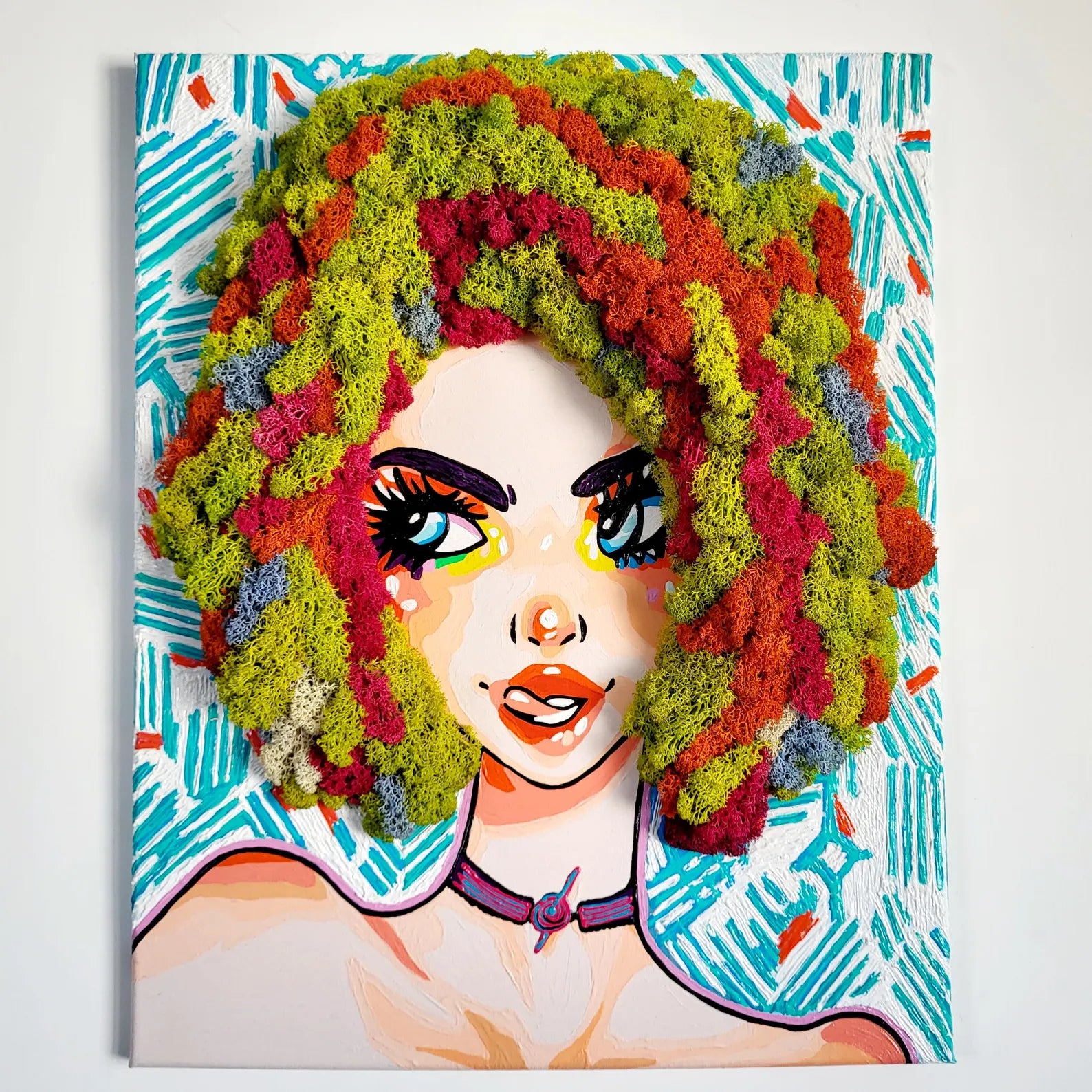 Pop Art Diva Moss Painting | Colorful Eco-Friendly Woman Wall Art