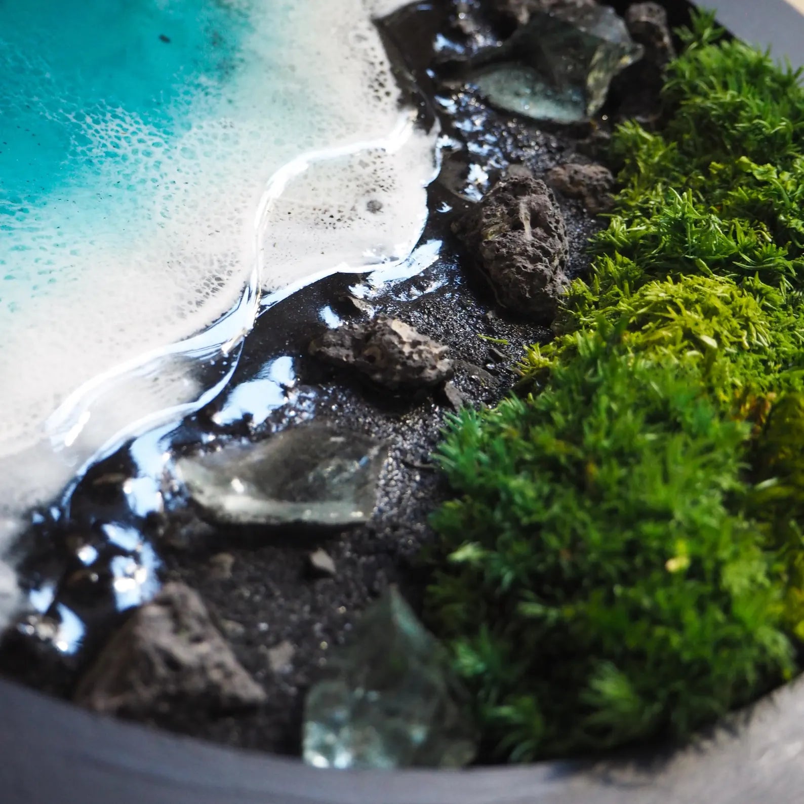 Preserved Moss Wall Art with Epoxy Resin Ocean – Coastal Scandinavian Hanging Sea Decor