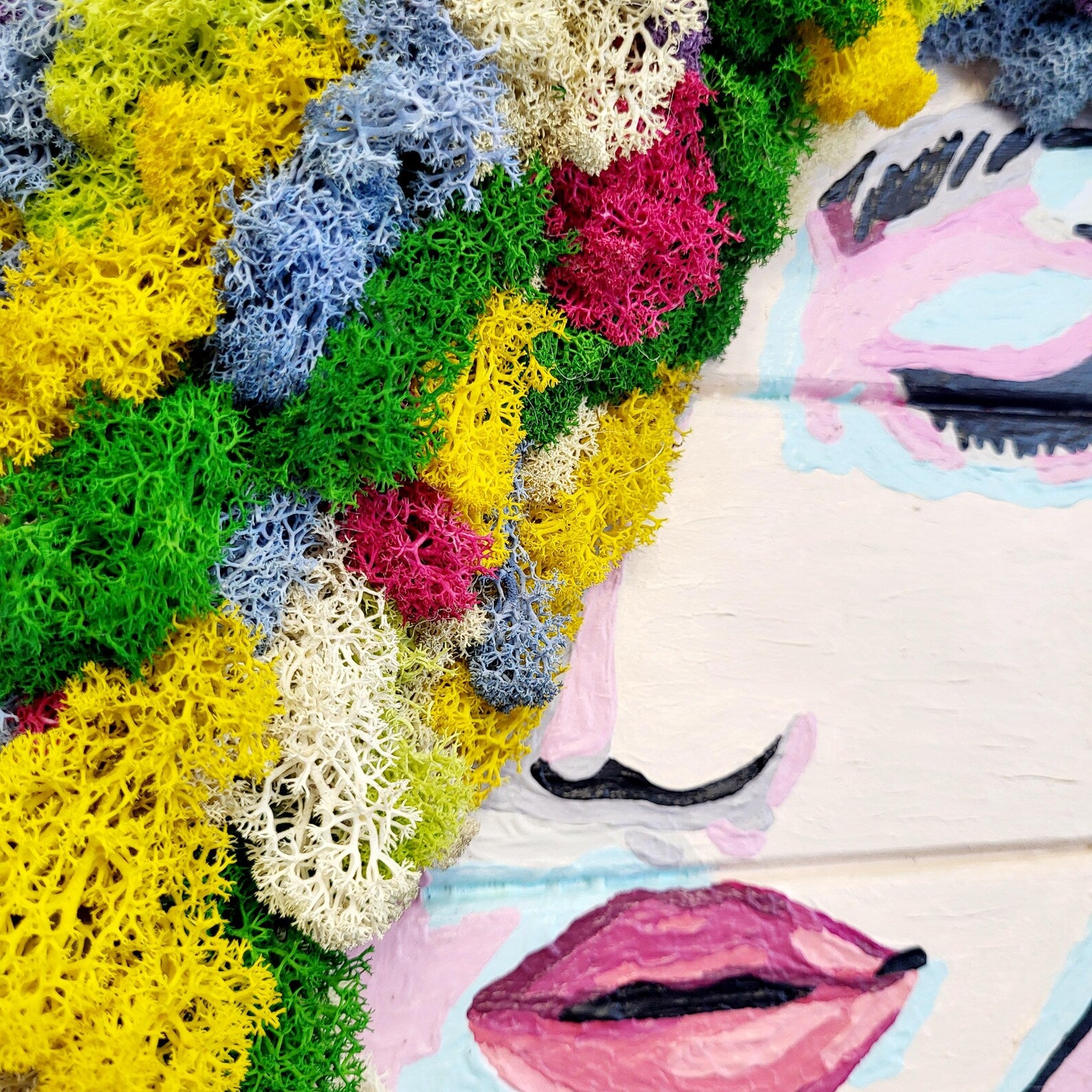 Flora Moss Art Wall Decor | Eco-Friendly Botanical Woman Portrait | Handmade Acrylic Moss Painting