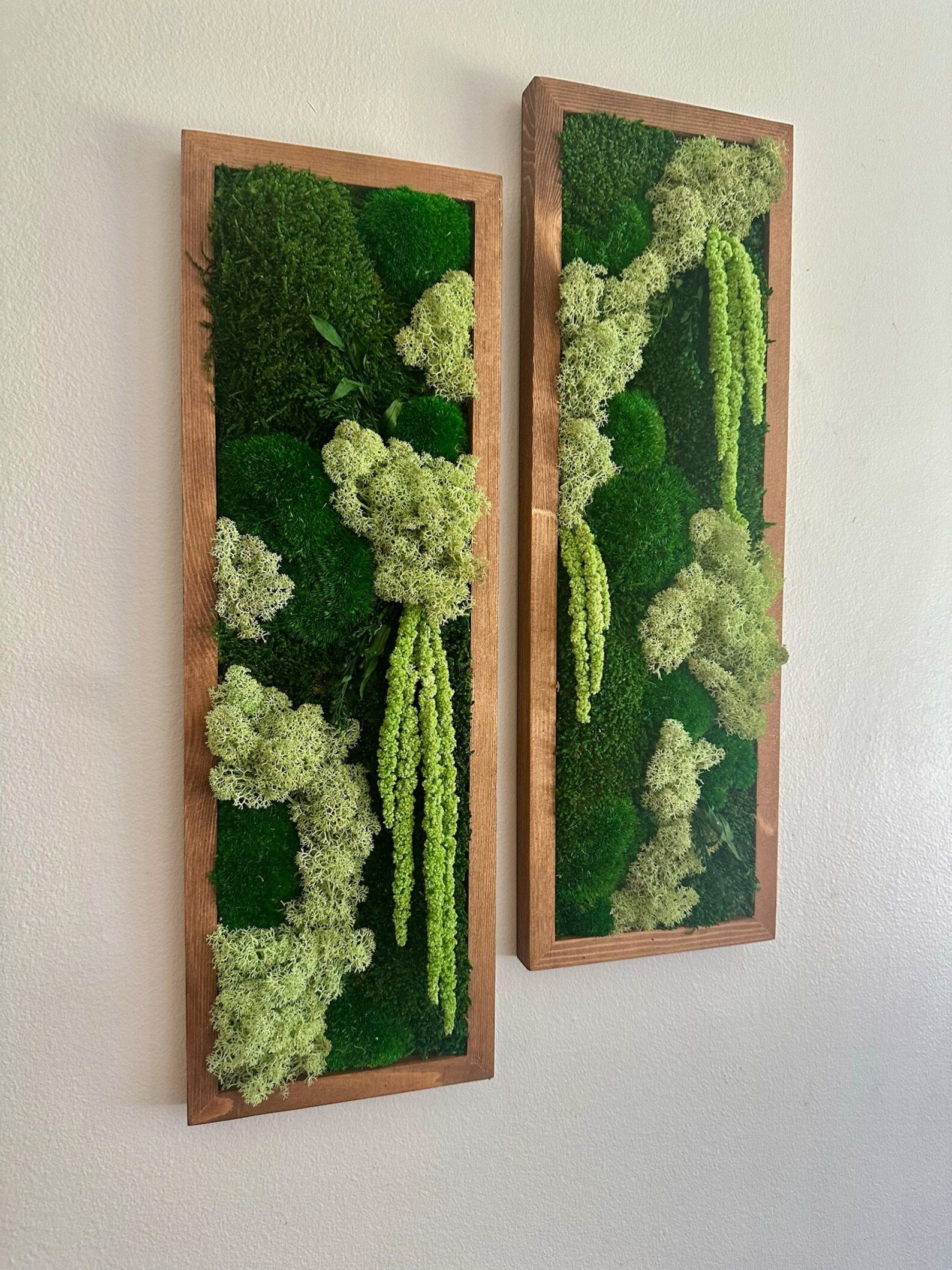 Moss Wall Art – Framed Preserved Moss Decor, Green Reindeer and Pole Moss, Rectangle Panels Available in Single to Six Set