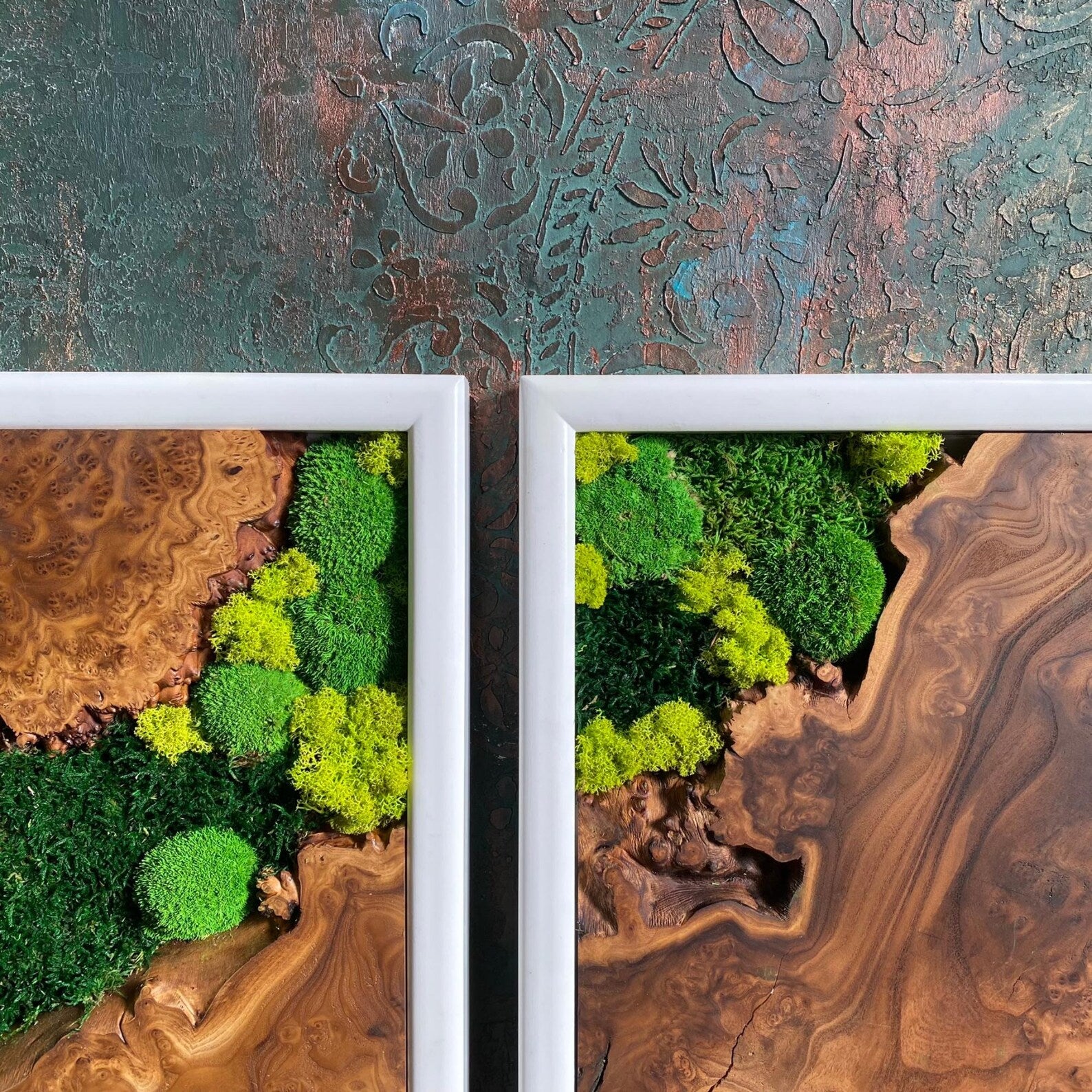 Handcrafted Olive Wood & Preserved Moss Wall Art – Live Edge Rustic Decor