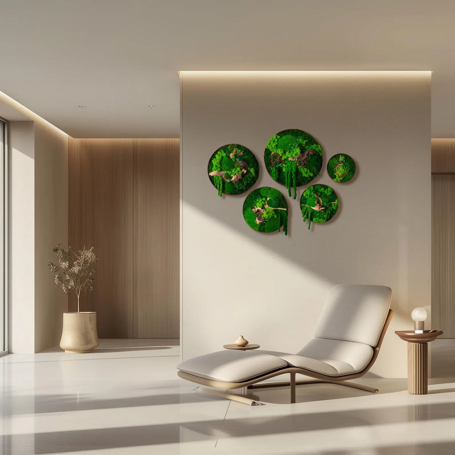 Wooden Moss Wall Art – Circular Green Wall Panel – Handmade Moss Decor