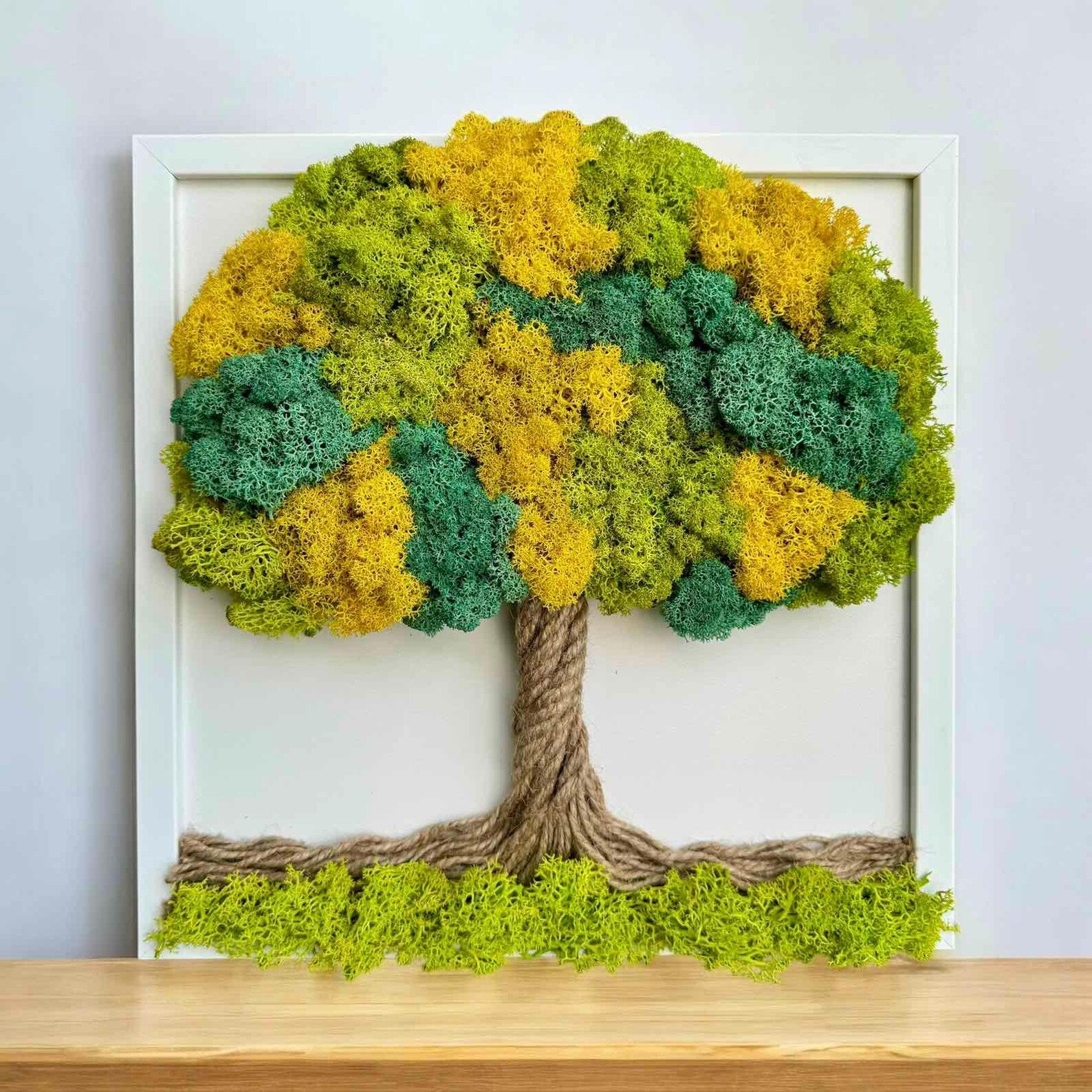 Preserved Moss Wall Art – Handmade Tree of Life Design | Framed Reindeer Moss Nature Decor & Yoga Gift