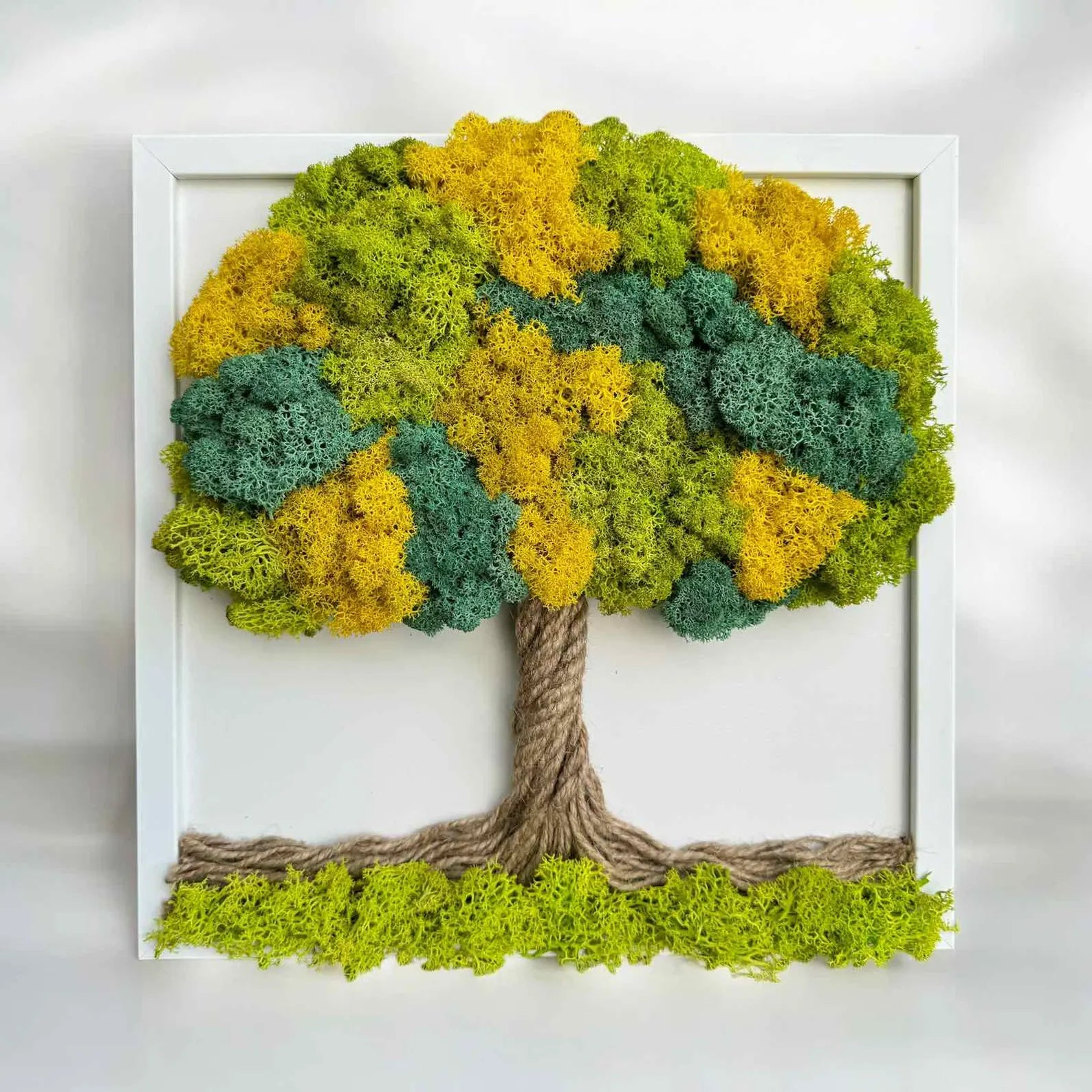 Preserved Moss Wall Art – Handmade Tree of Life Design | Framed Reindeer Moss Nature Decor & Yoga Gift