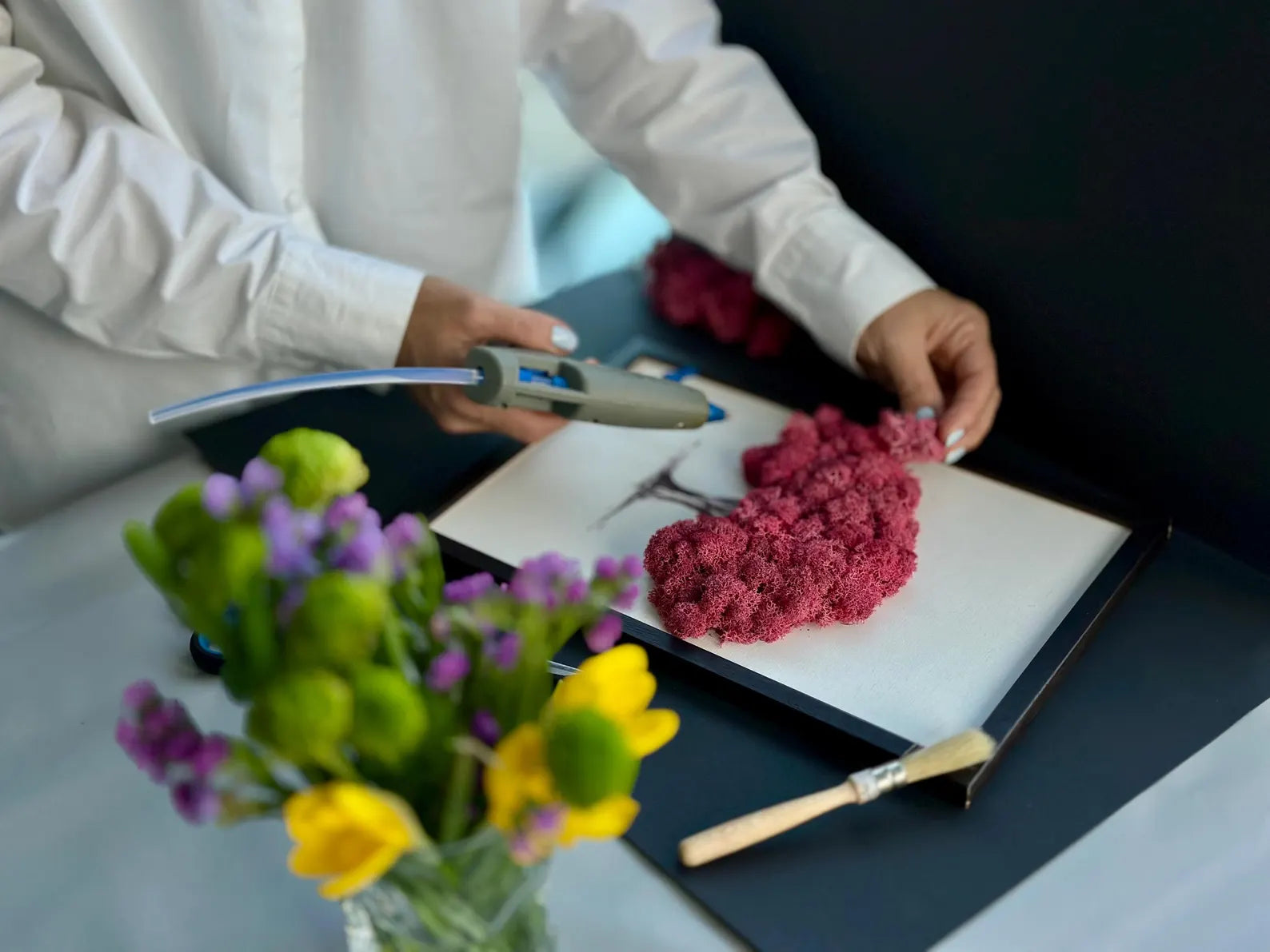 Preserved Moss Sakura Wall Art – Framed Reindeer Moss Picture, Unique Natural Home Décor Accent, Handmade Gift Idea, WDSLO