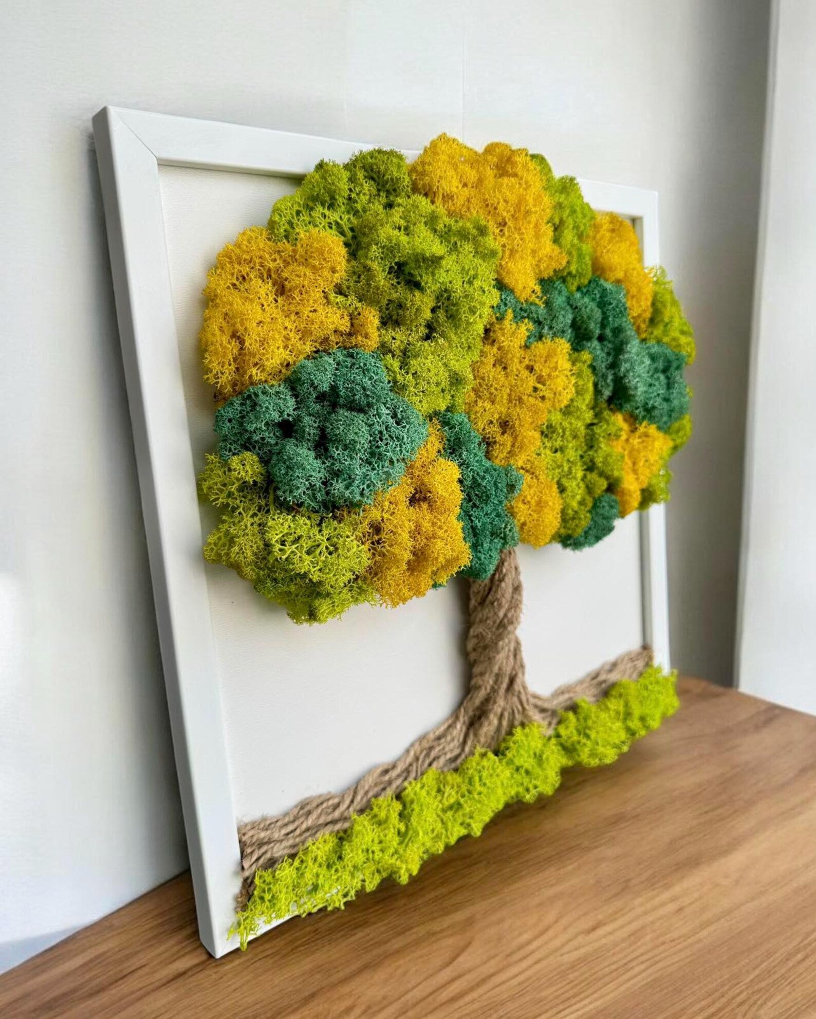 Preserved Moss Wall Art – Handmade Tree of Life Design | Framed Reindeer Moss Nature Decor & Yoga Gift