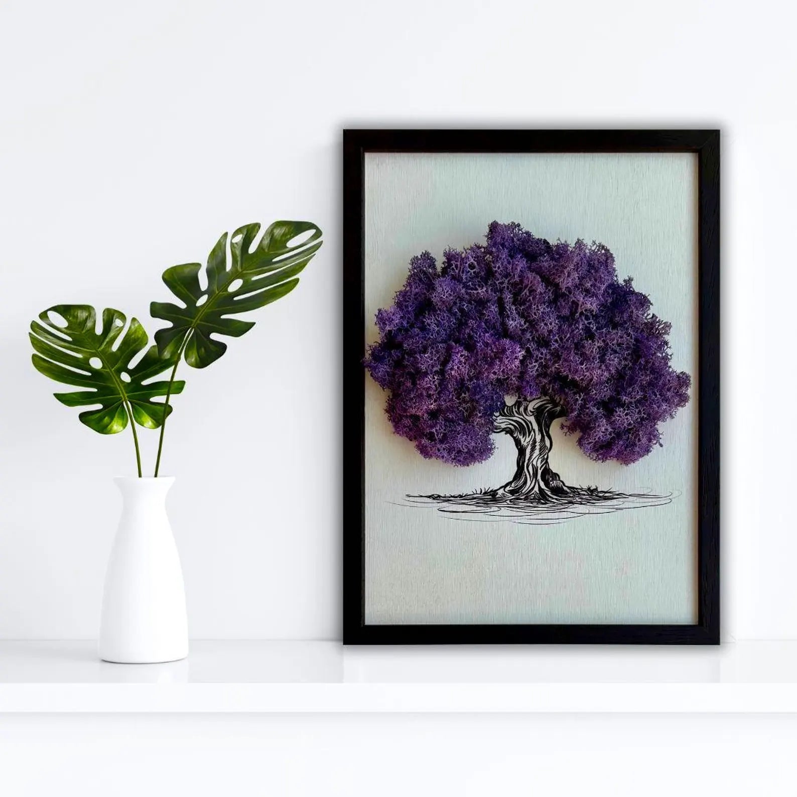Tree Moss Wall Art – Framed Reindeer Moss Decor | Unique Natural Gift & Home Accent