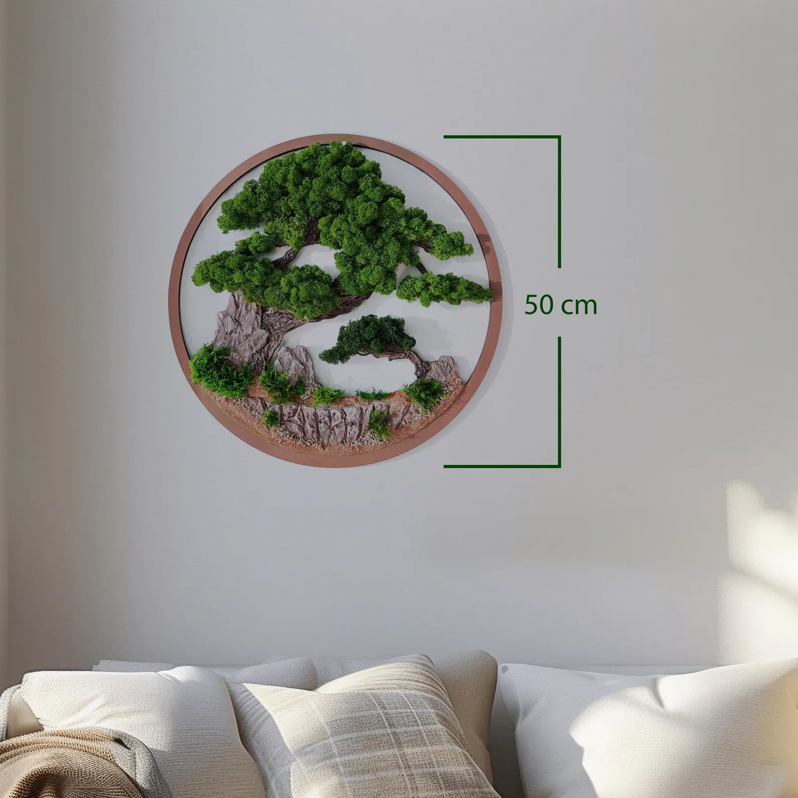 Preserved Moss Bonsai Tree Wall Art in Natural Wood Frame – Japanese-Inspired Green Wall Decor for Home or Office – Gift for Boss