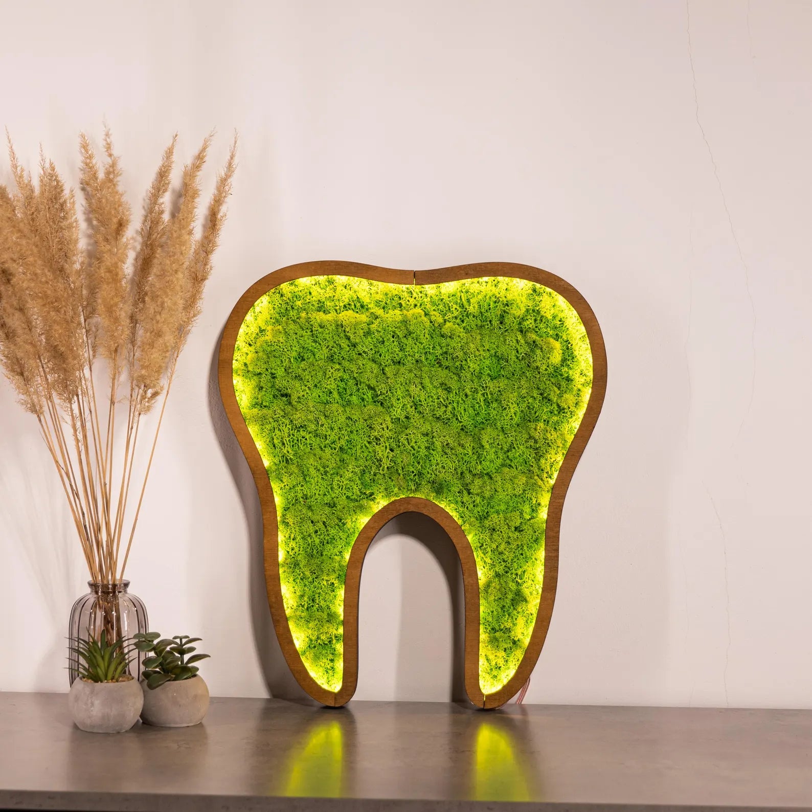 LED Moss Tooth Wall Art – Dental Office Décor, Dentist Gift & Orthodontist Sign