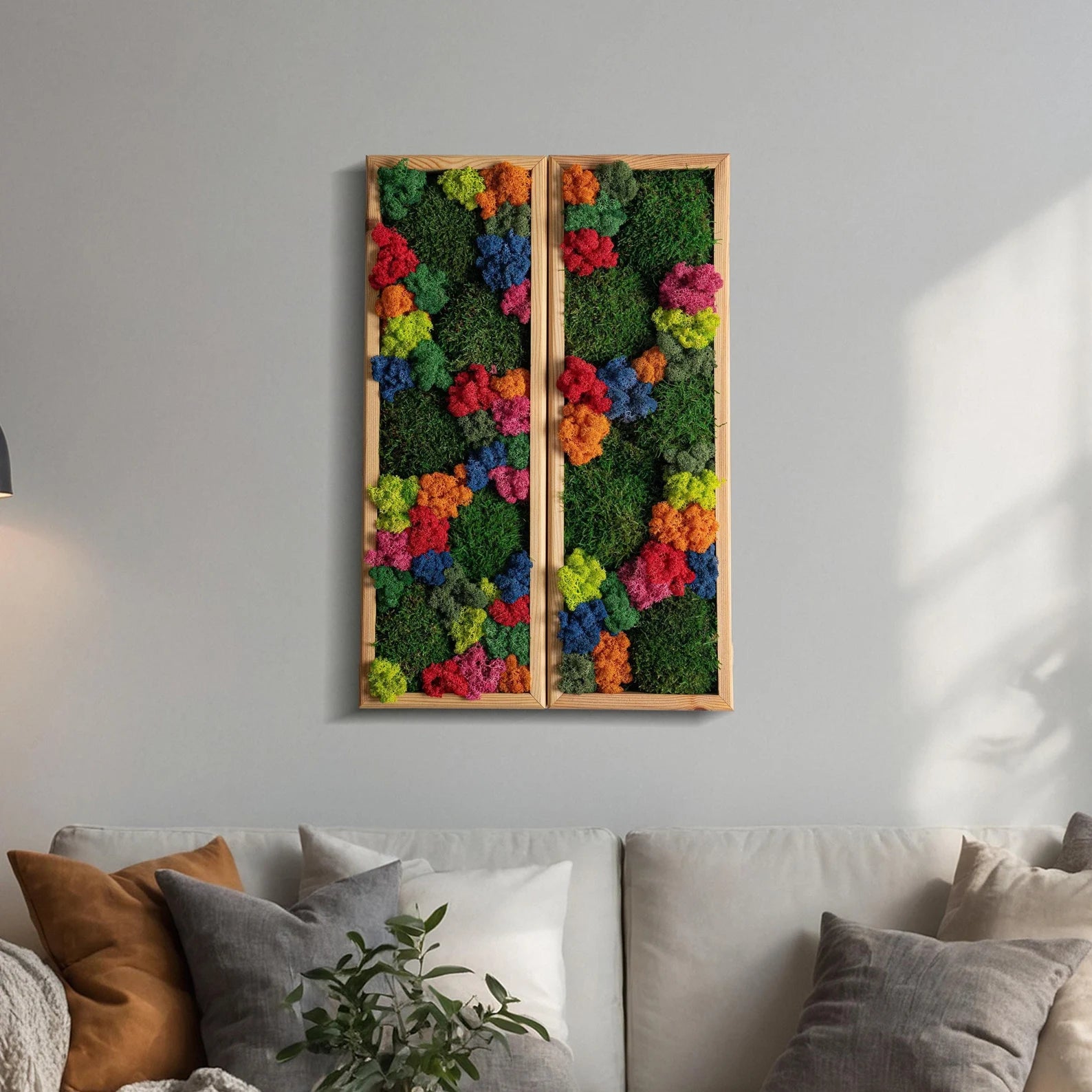 Colorful Preserved Moss Wall Art – Wooden Rectangle Panel, Anniversary Gift