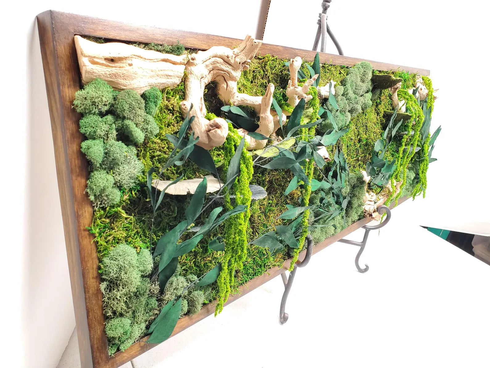 Moss Wall Decor – Boho Forest Preserved Art with Mushrooms & Wood Frame