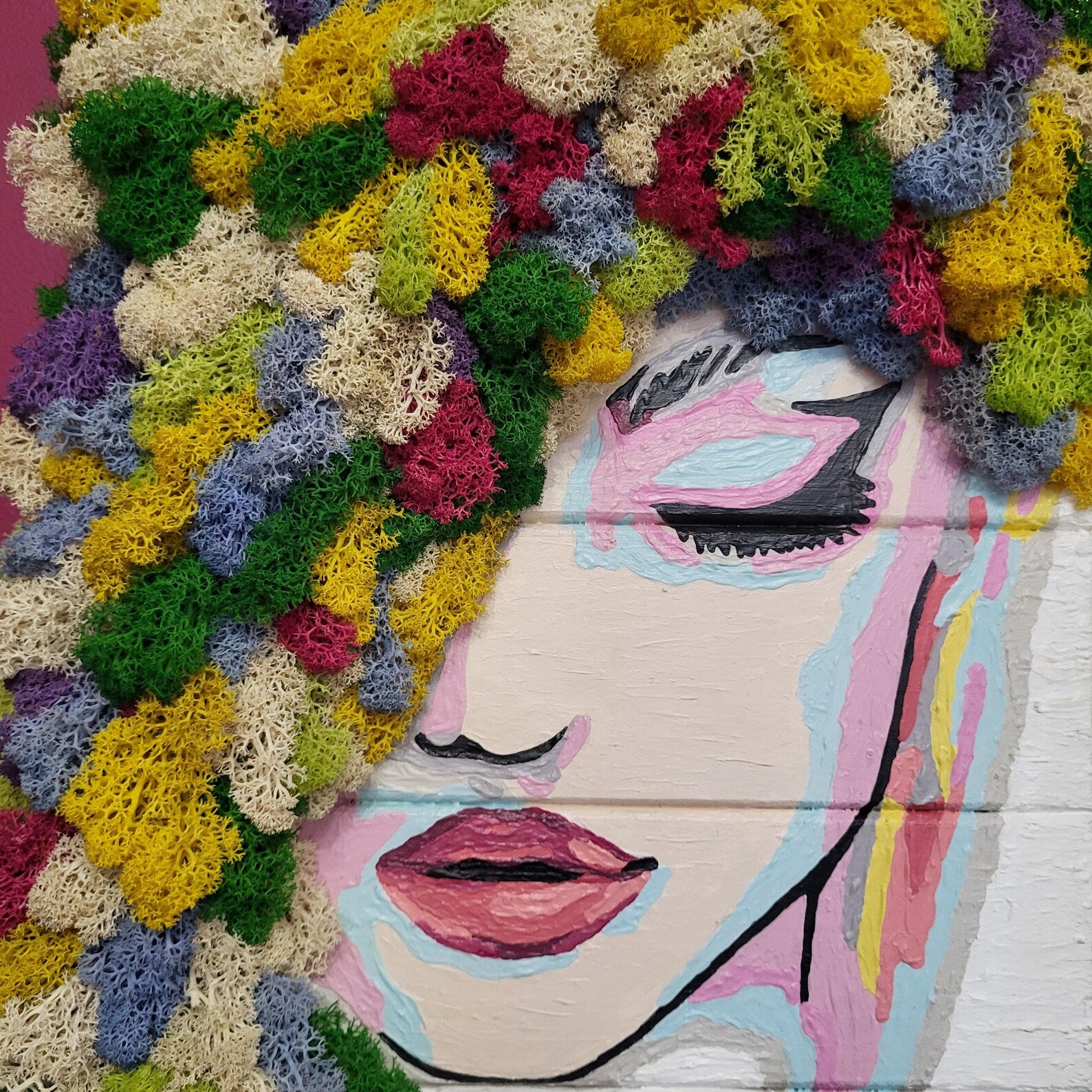 Flora Moss Art Wall Decor | Eco-Friendly Botanical Woman Portrait | Handmade Acrylic Moss Painting