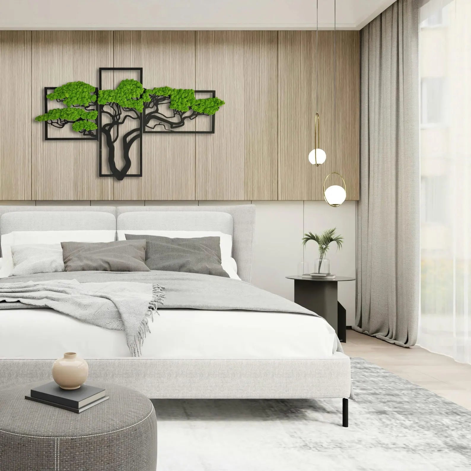Japandi Moss Wall Art – Bonsai Tree Design with Preserved Moss (100×60–140×70 cm)