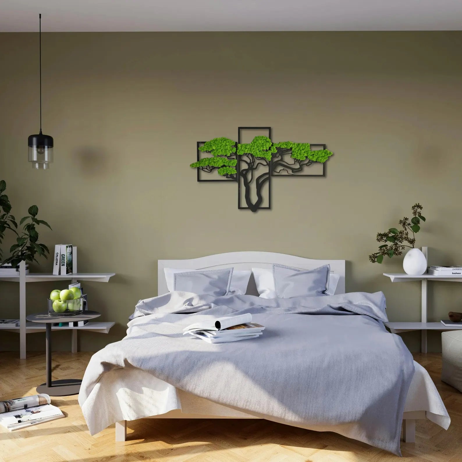 Japandi Moss Wall Art – Bonsai Tree Design with Preserved Moss (100×60–140×70 cm)