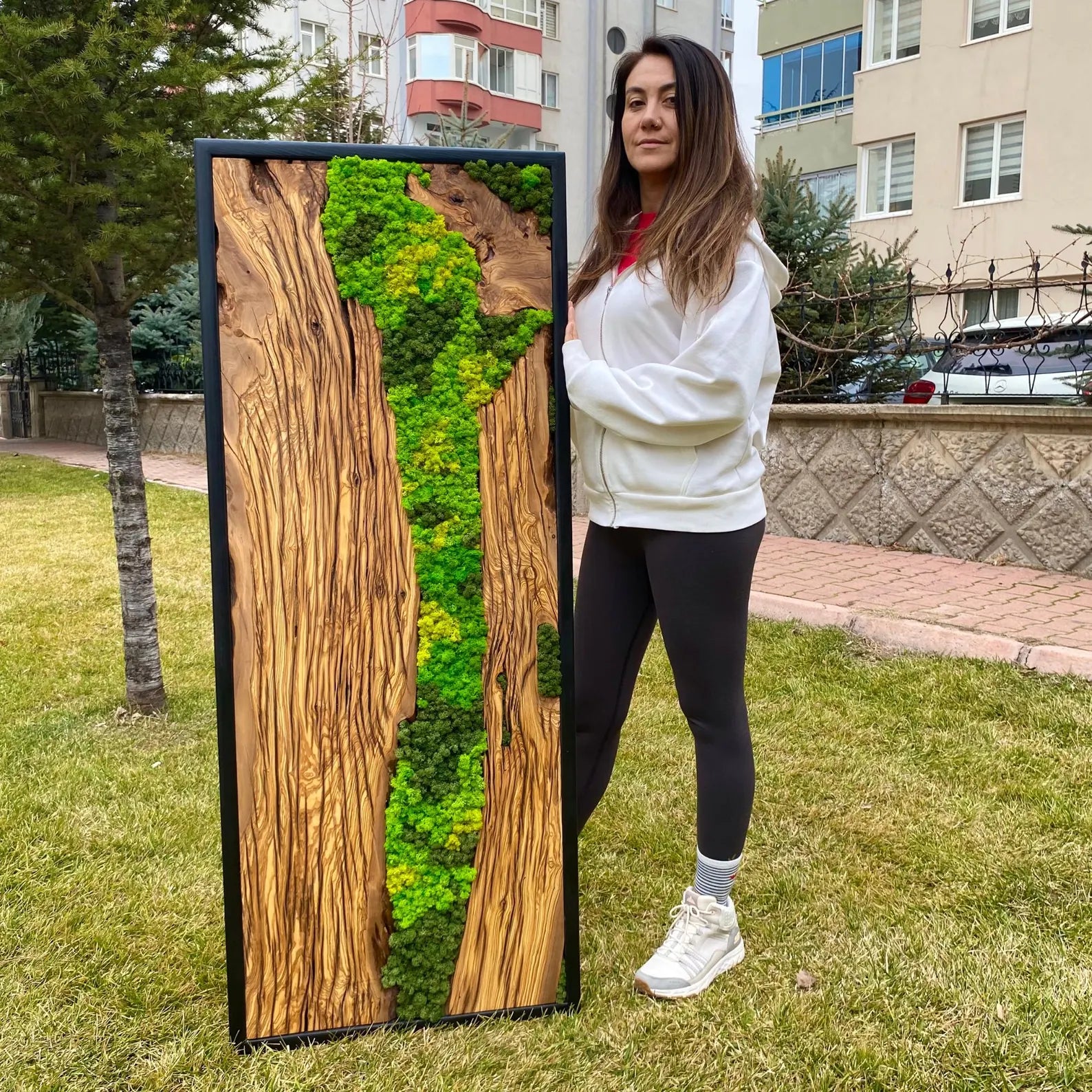 Preserved Moss Wall Art – Made to Order Olive Wood Wall Decor for Living Room