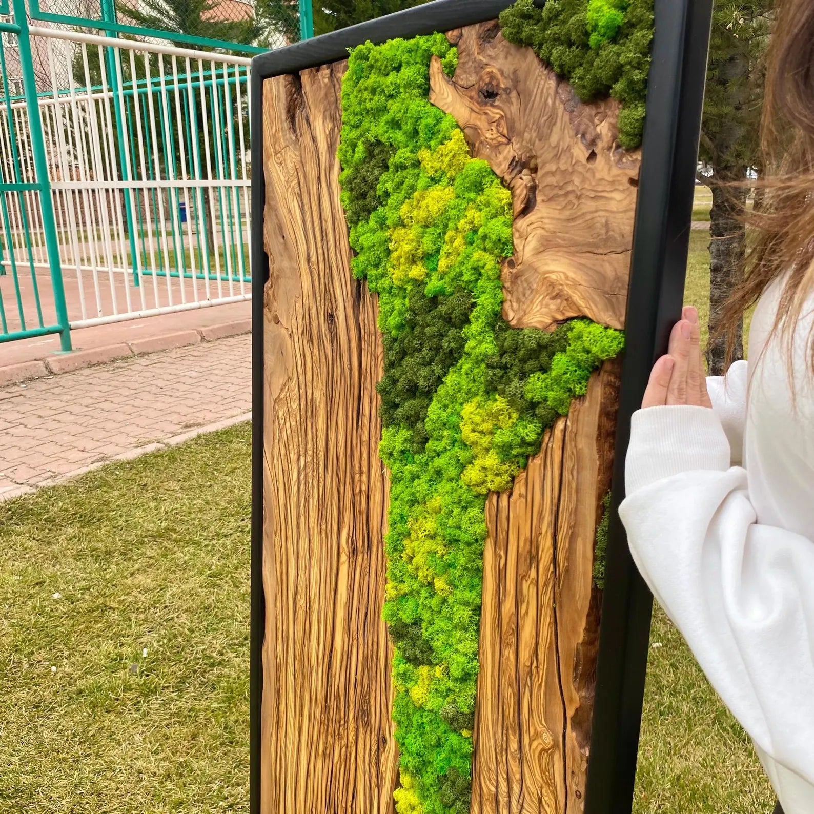 Preserved Moss Wall Art – Made to Order Olive Wood Wall Decor for Living Room