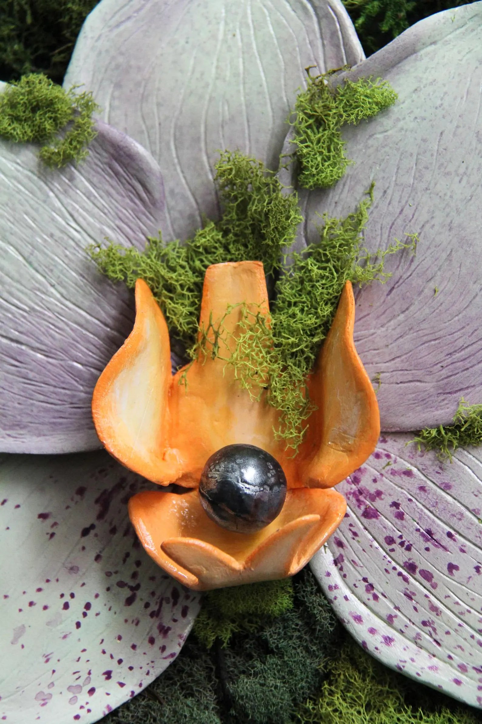 Clay Orchid & Moss Wall Art | Preserved Garden Décor 10”
