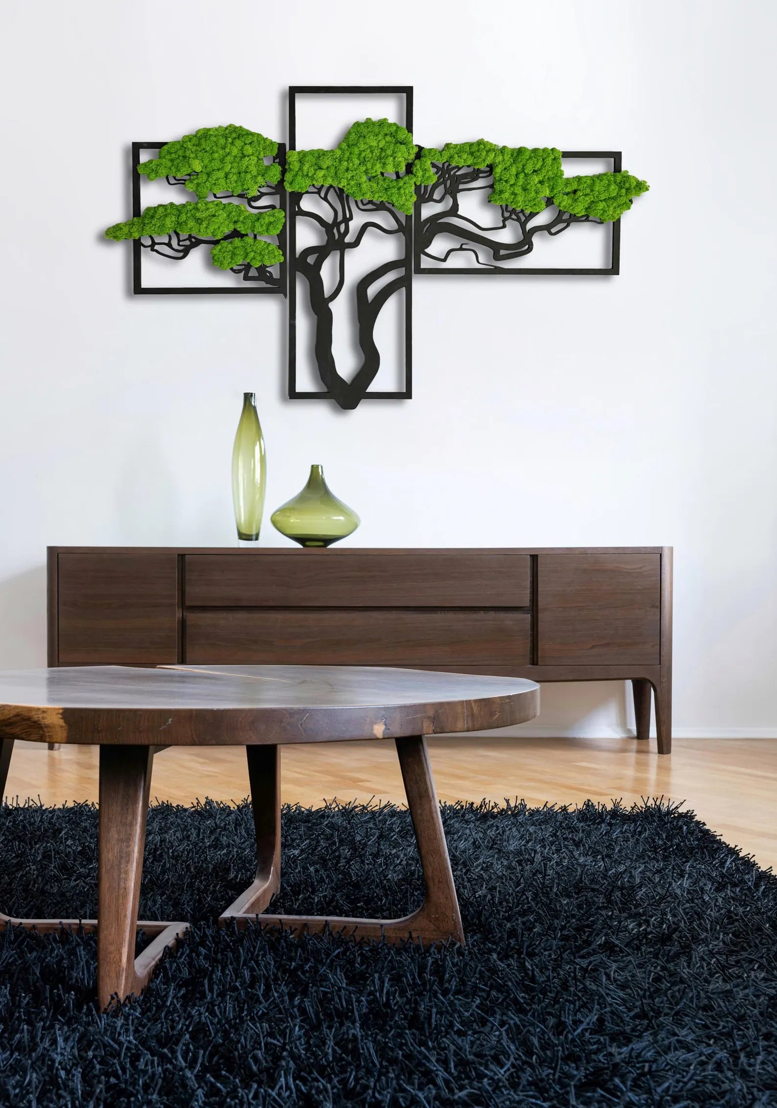 Japandi Moss Wall Art – Bonsai Tree Design with Preserved Moss (100×60–140×70 cm)