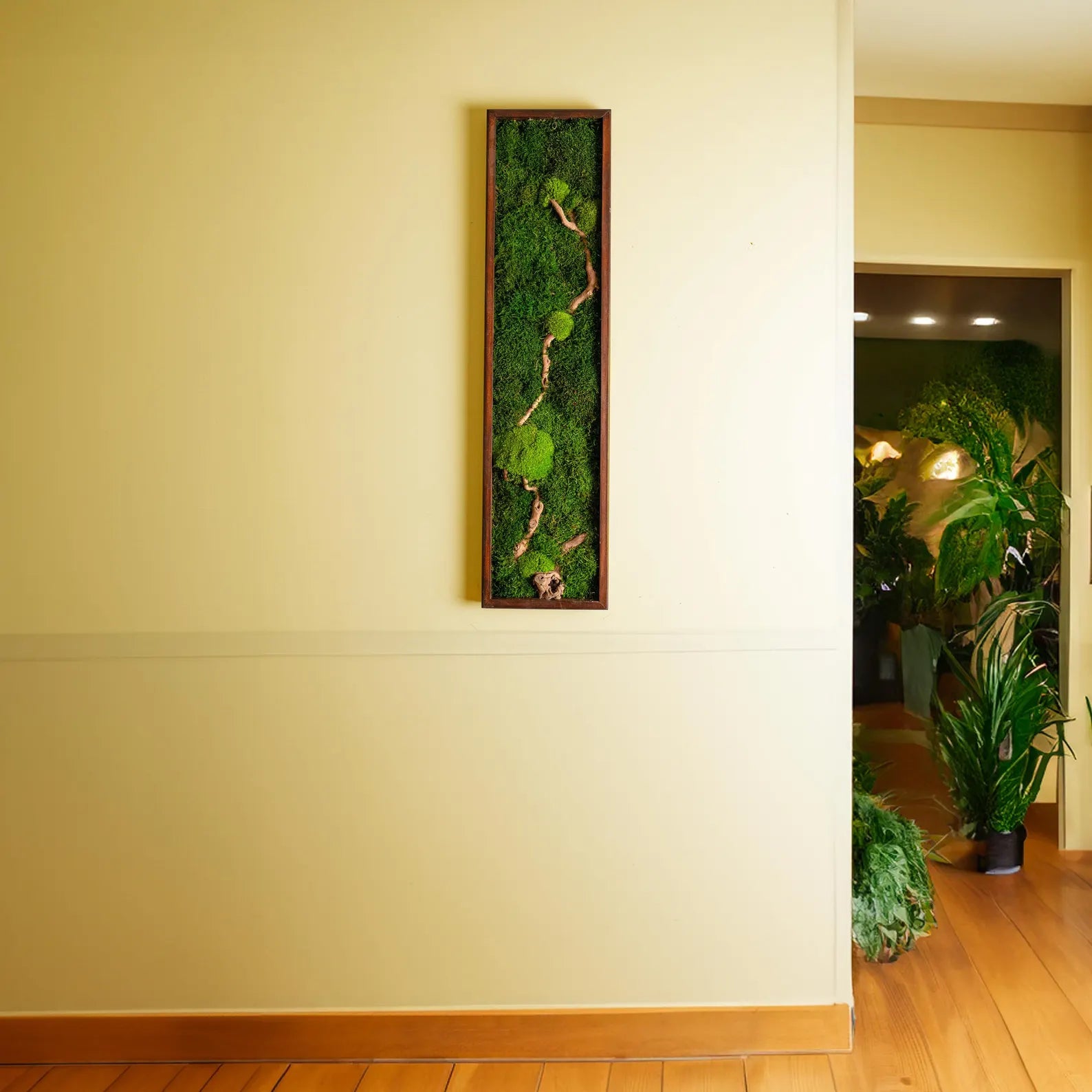 Preserved Moss and Wood Wall Art – Vertical Wooden Frame Nature Decor & New Home Gift