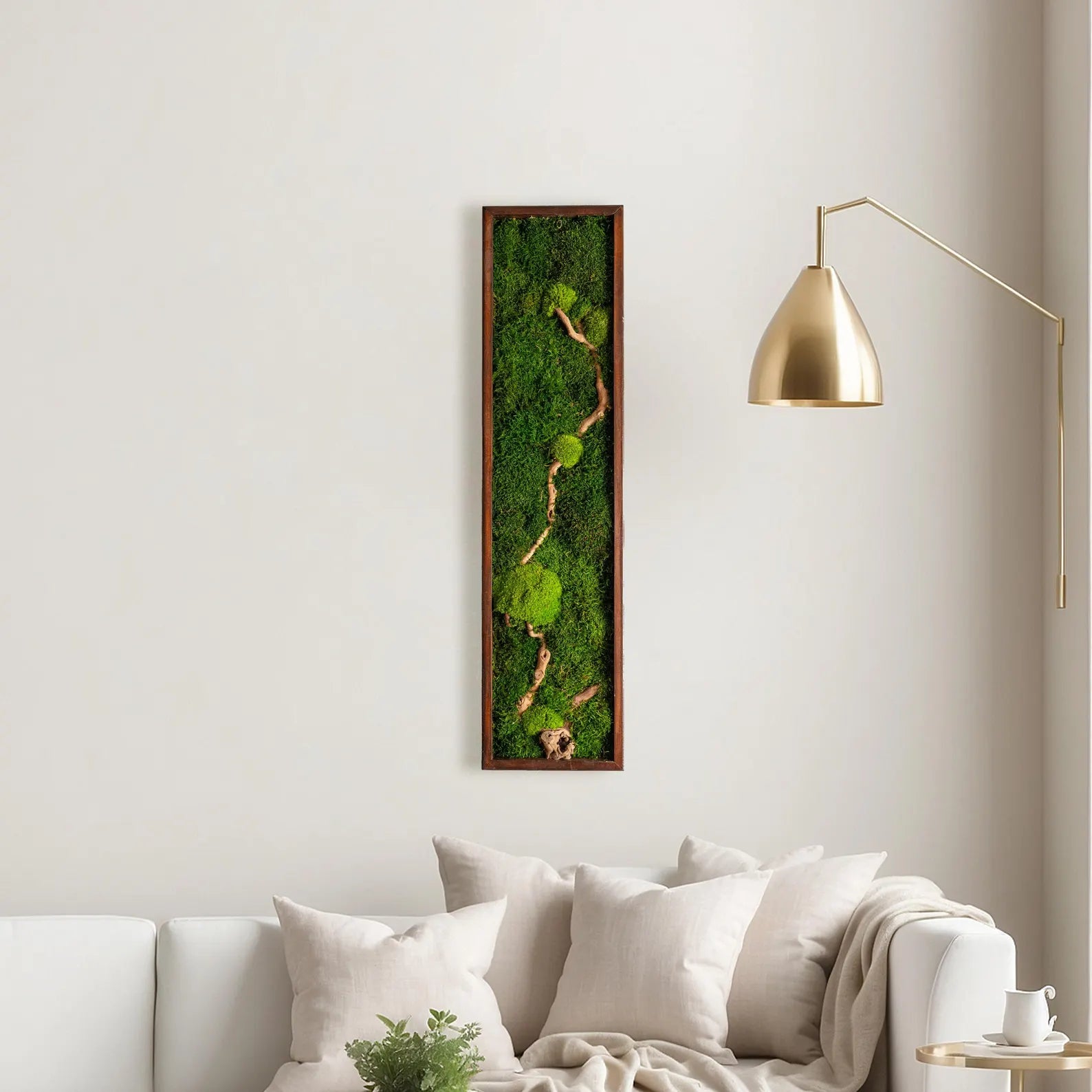 Preserved Moss and Wood Wall Art – Vertical Wooden Frame Nature Decor & New Home Gift