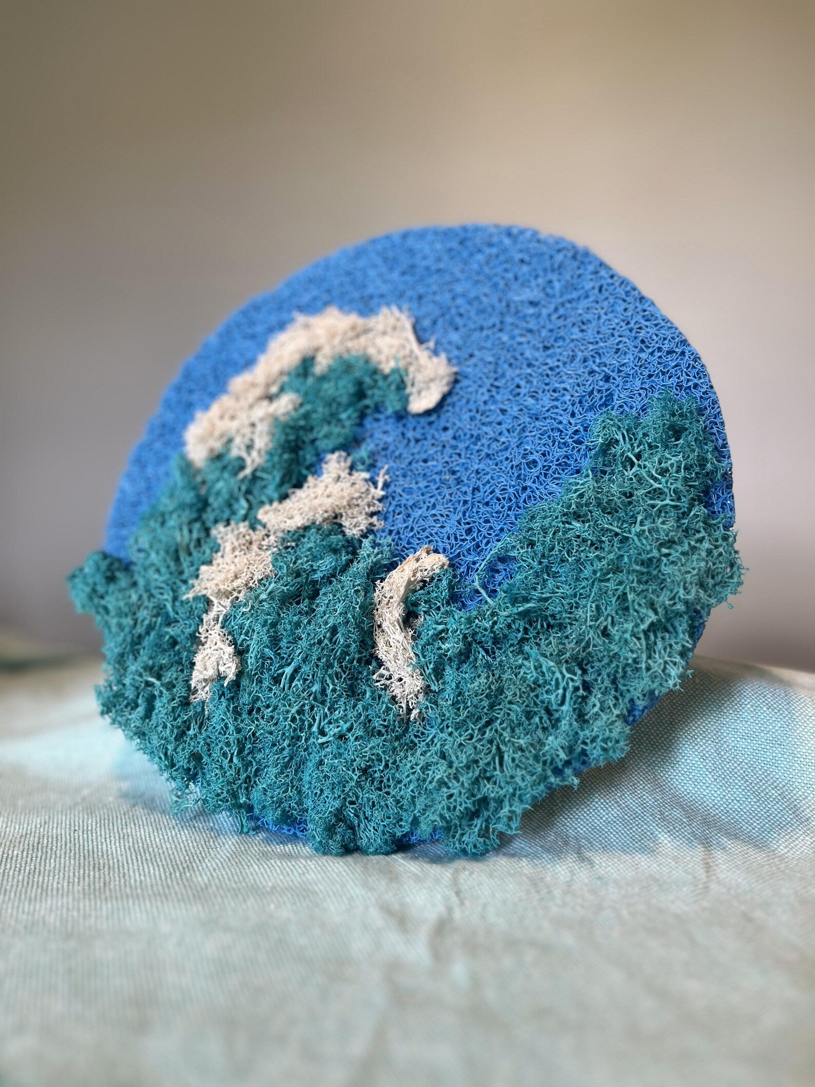 Round Preserved Moss Art | Ocean Wave Wall Decoration 12"