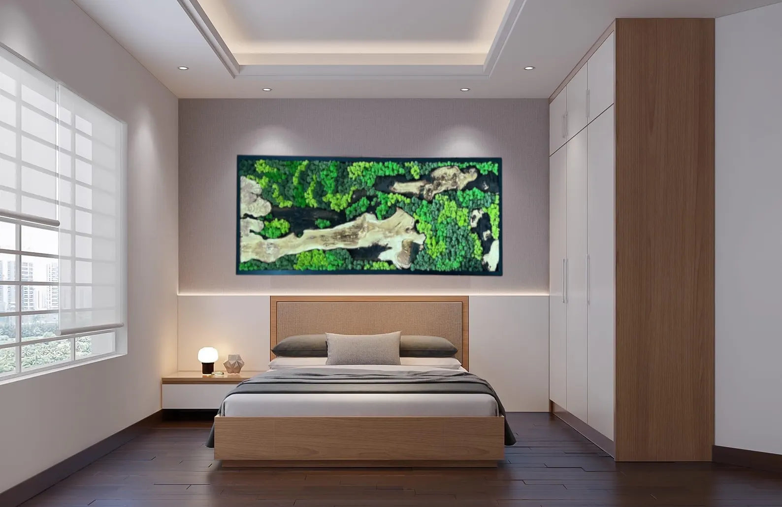 Handcrafted Olive Wood and Moss Wall Art – Preserved Moss Décor & Biophilic Wall Hanging