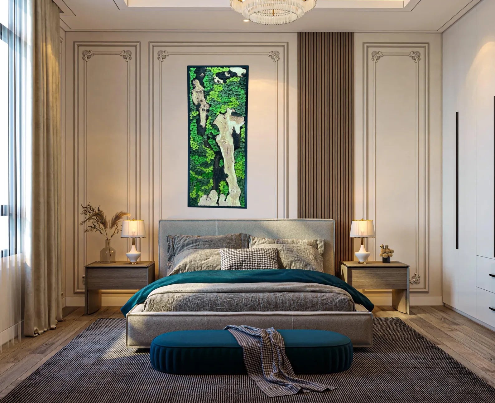 Handcrafted Olive Wood and Moss Wall Art – Preserved Moss Décor & Biophilic Wall Hanging
