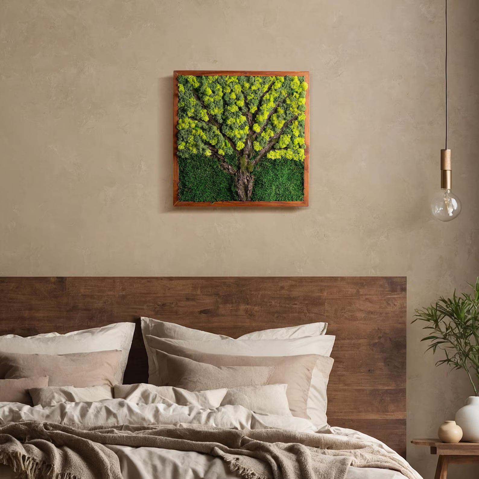 Tree Bark Moss Wall Art – Preserved Stabilized Moss Decor, Rustic Farmhouse Wood Wall Art, Living Room Greenery Decoration