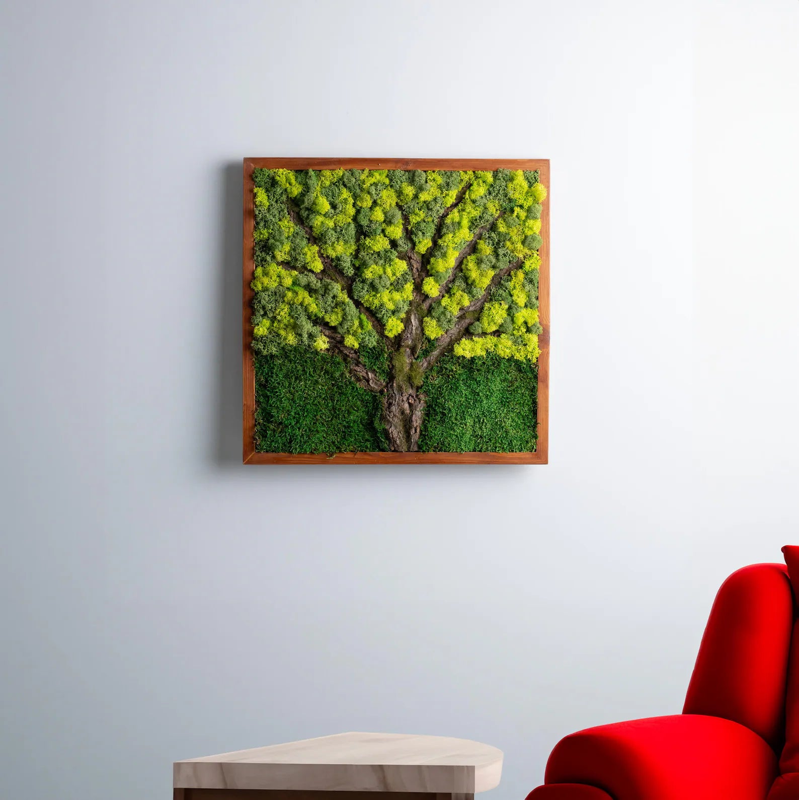 Tree Bark Moss Wall Art – Preserved Stabilized Moss Decor, Rustic Farmhouse Wood Wall Art, Living Room Greenery Decoration