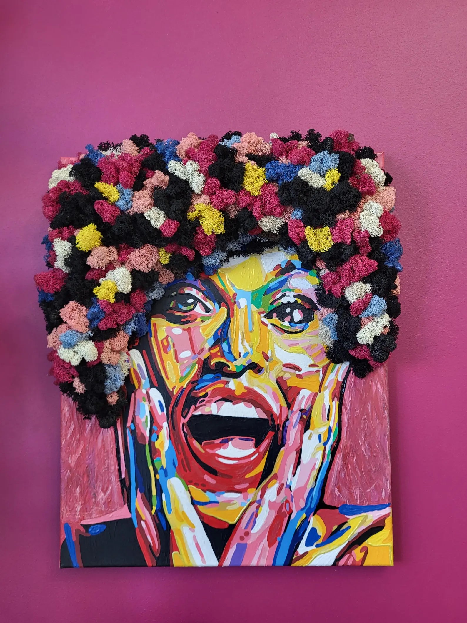 Bring color and calm to your home with this handmade moss art portrait — eco-friendly, textured, and inspired by nature’s beauty.