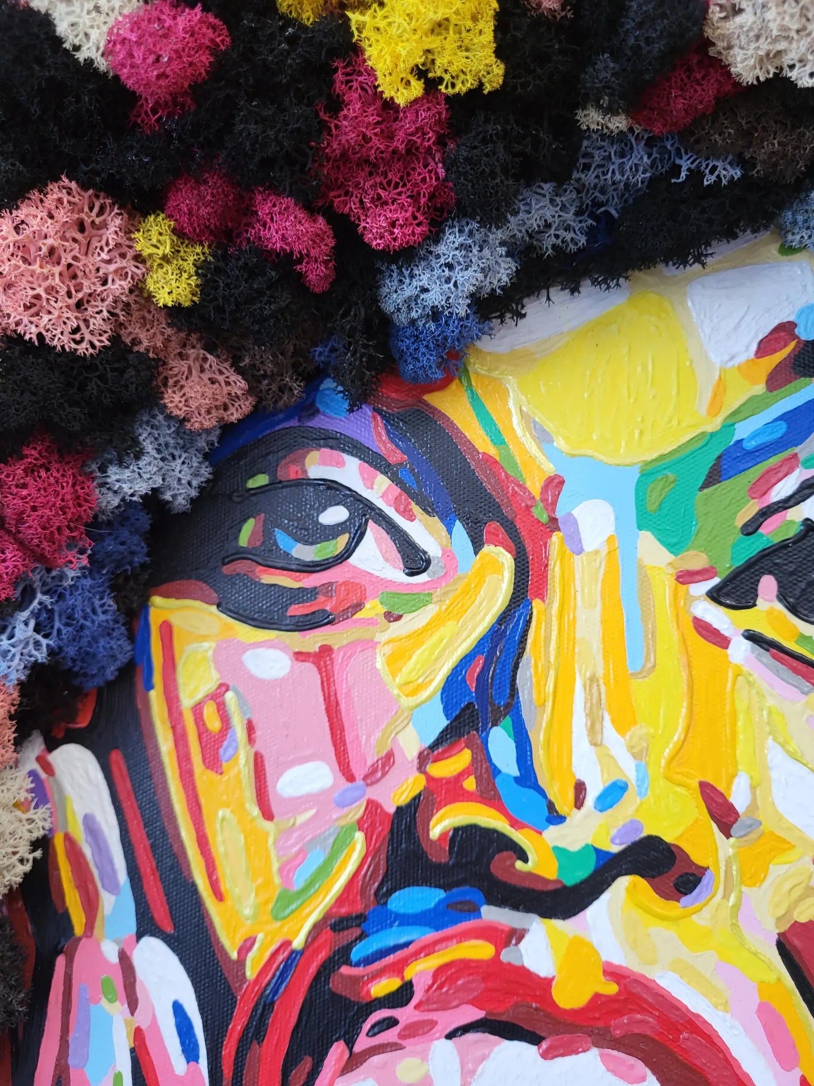 Bring color and calm to your home with this handmade moss art portrait — eco-friendly, textured, and inspired by nature’s beauty.