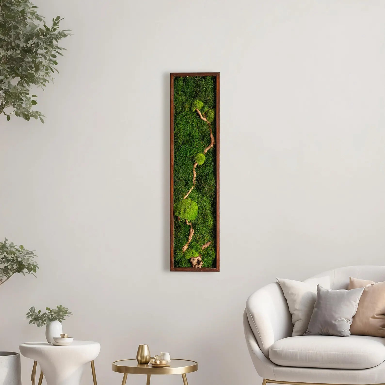 Preserved Moss and Wood Wall Art – Vertical Wooden Frame Nature Decor & New Home Gift