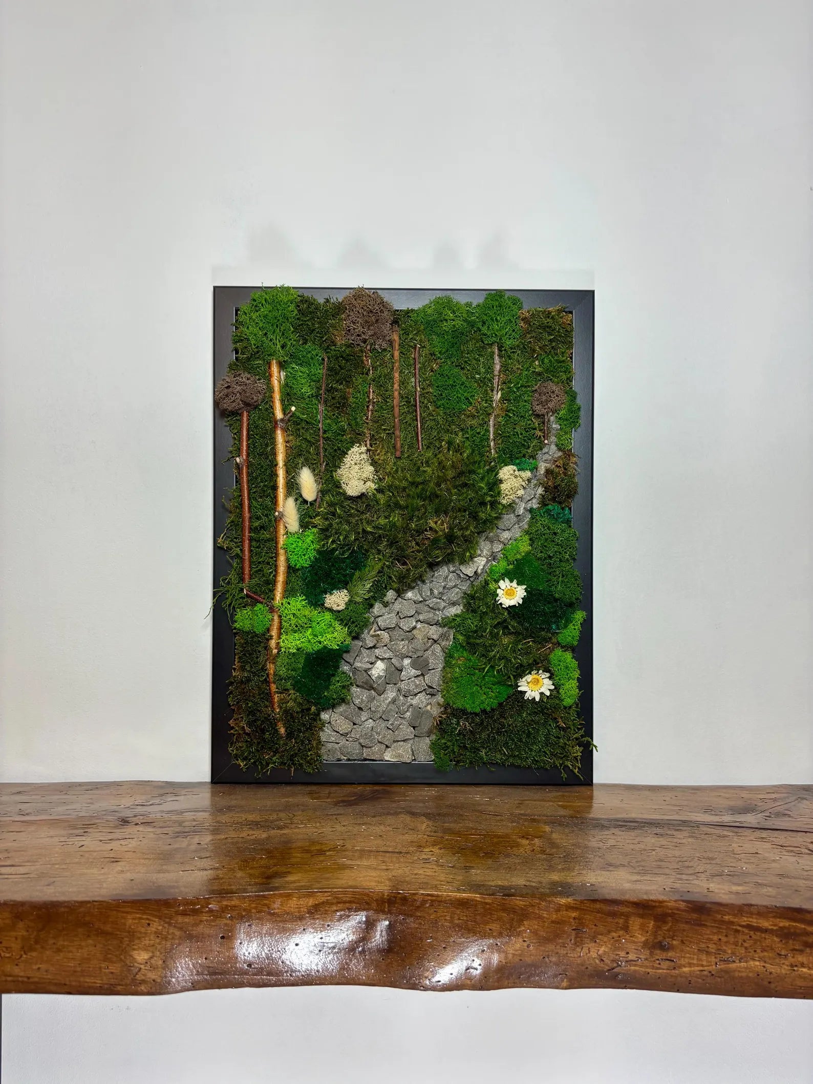 Forest Path Moss Wall Art – Preserved Moss & Pebble Home Decor