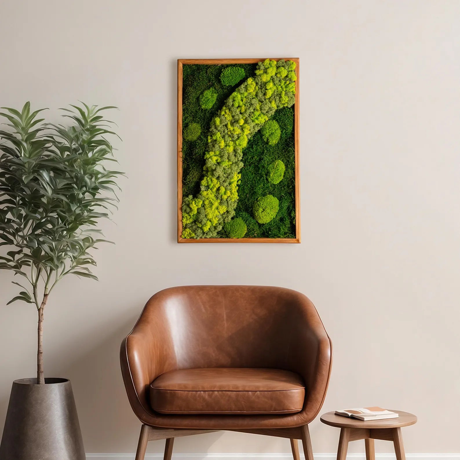 Large Moss Wall Art – Handmade Preserved Green Wall Decor with Wooden Frame