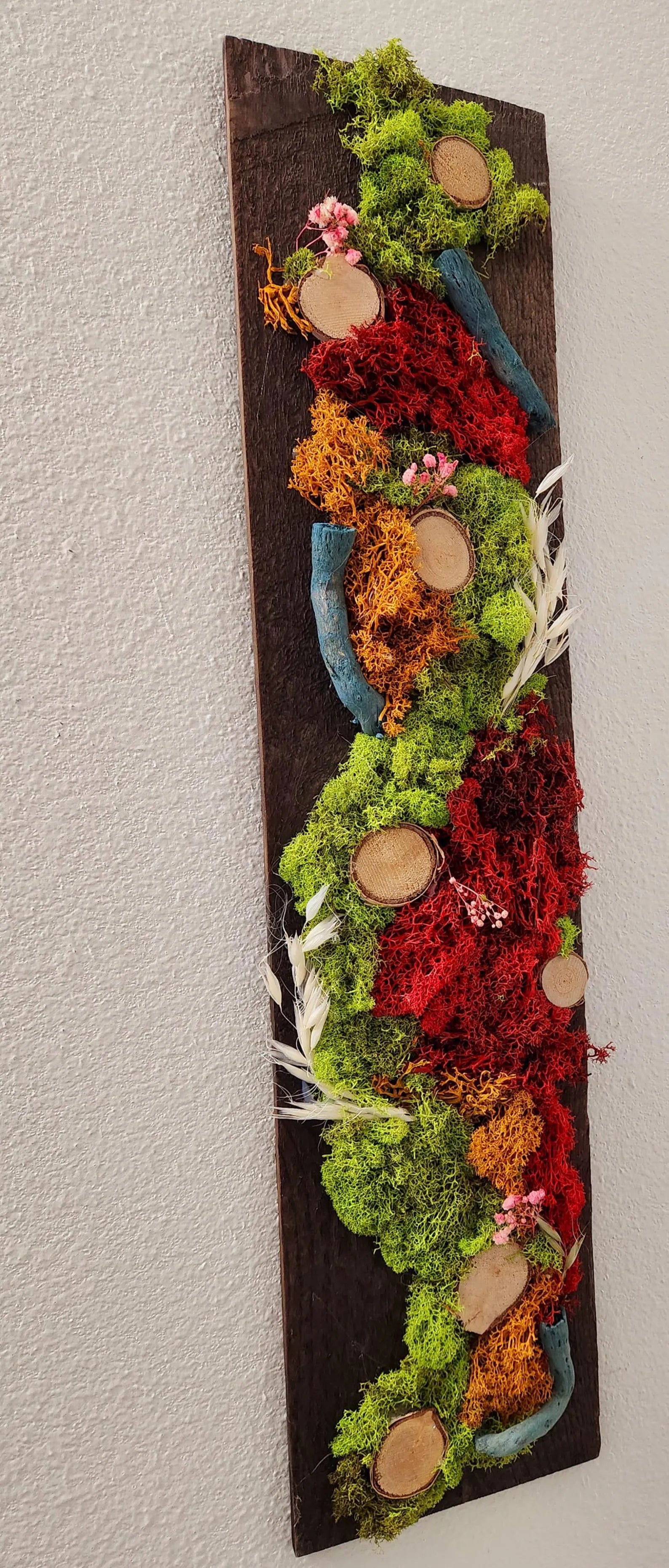 Wooden Wall Hanging – Handmade Moss Art Decor 5.5x24